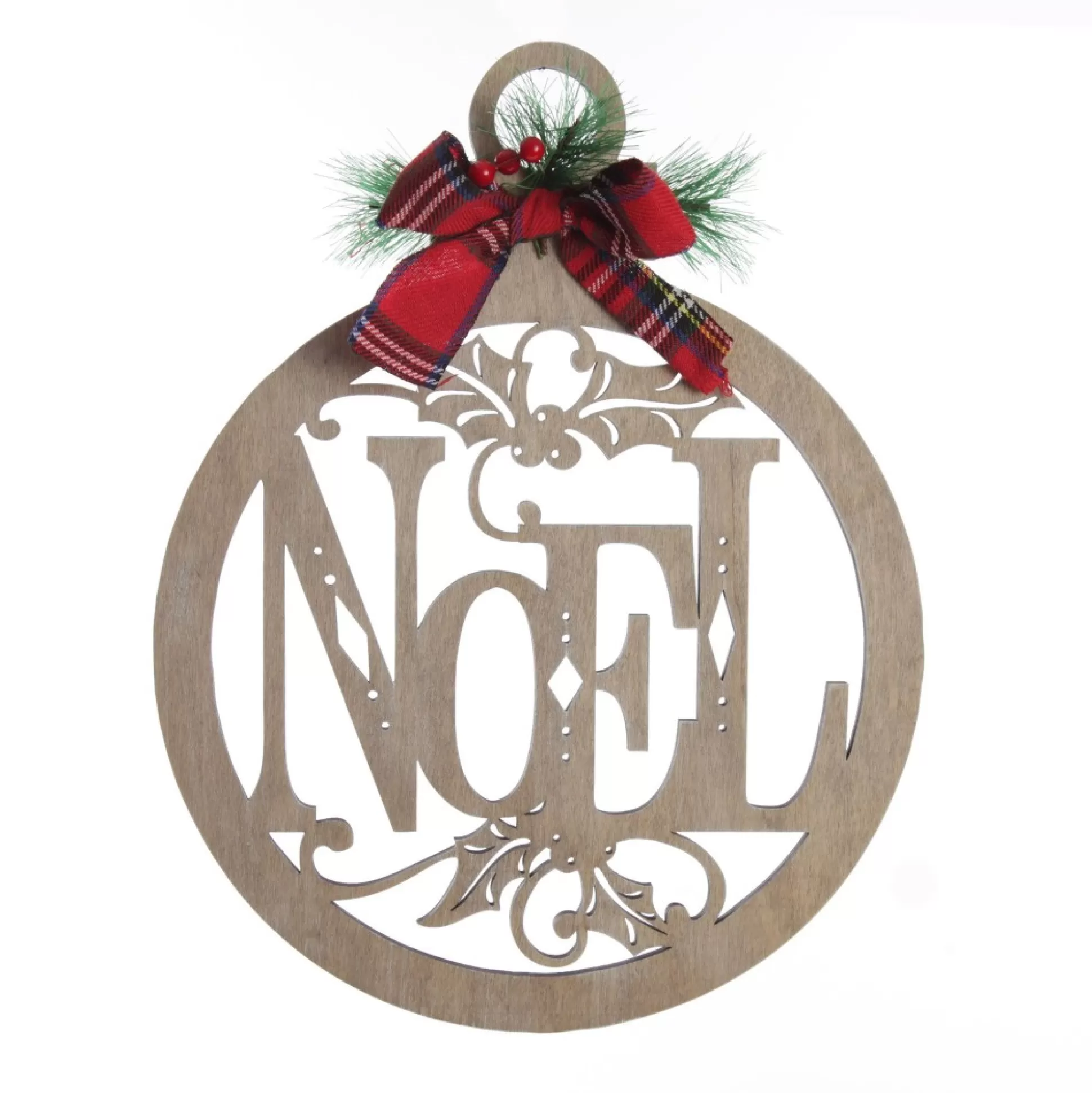 Laser Cut Noel Plywood Hanging Christmas Bauble Tartan bow Wall Hangings And Signs |