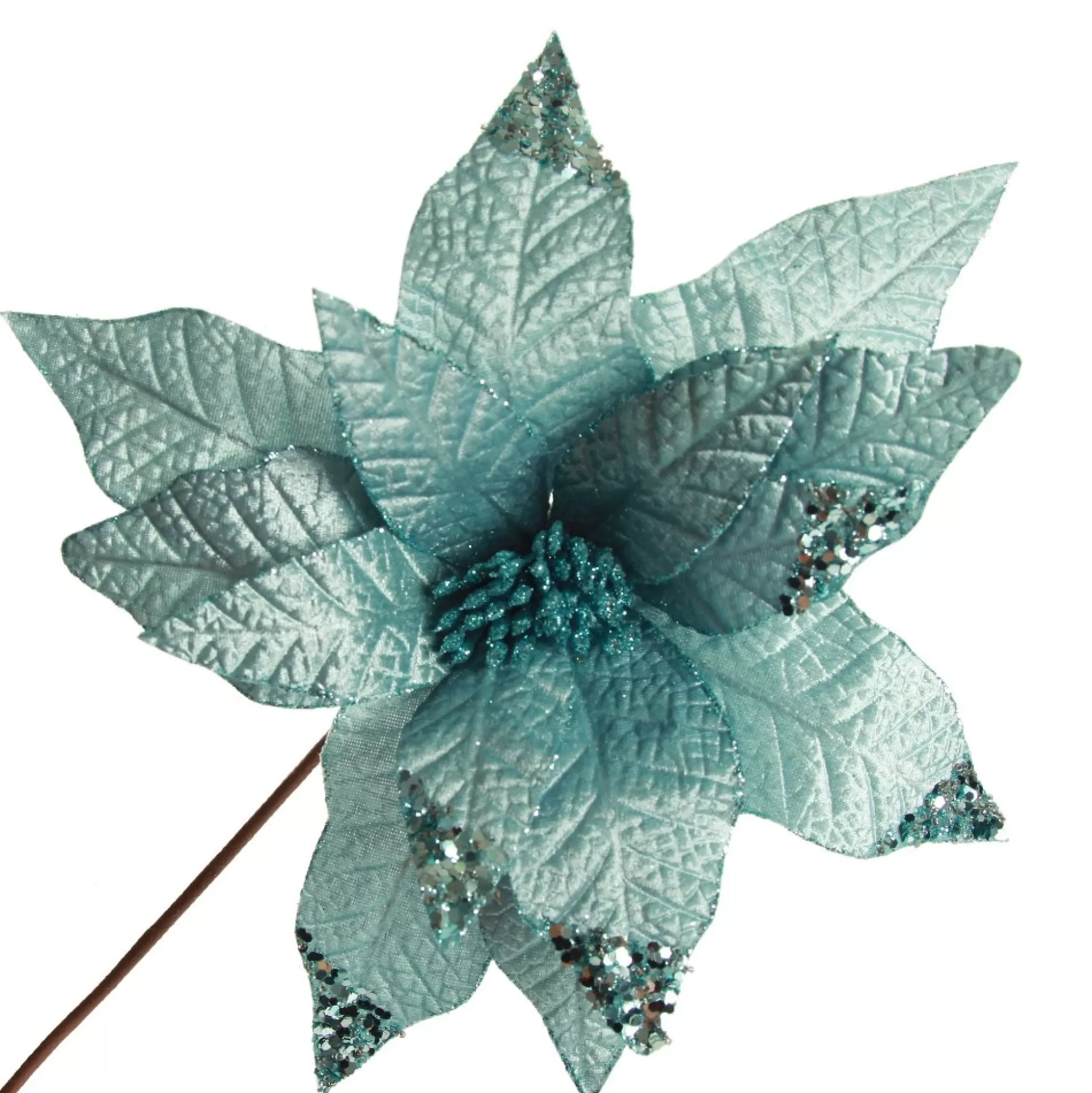 Leather Look Blue Poinsettia Flower Stem Christmas Flowers |