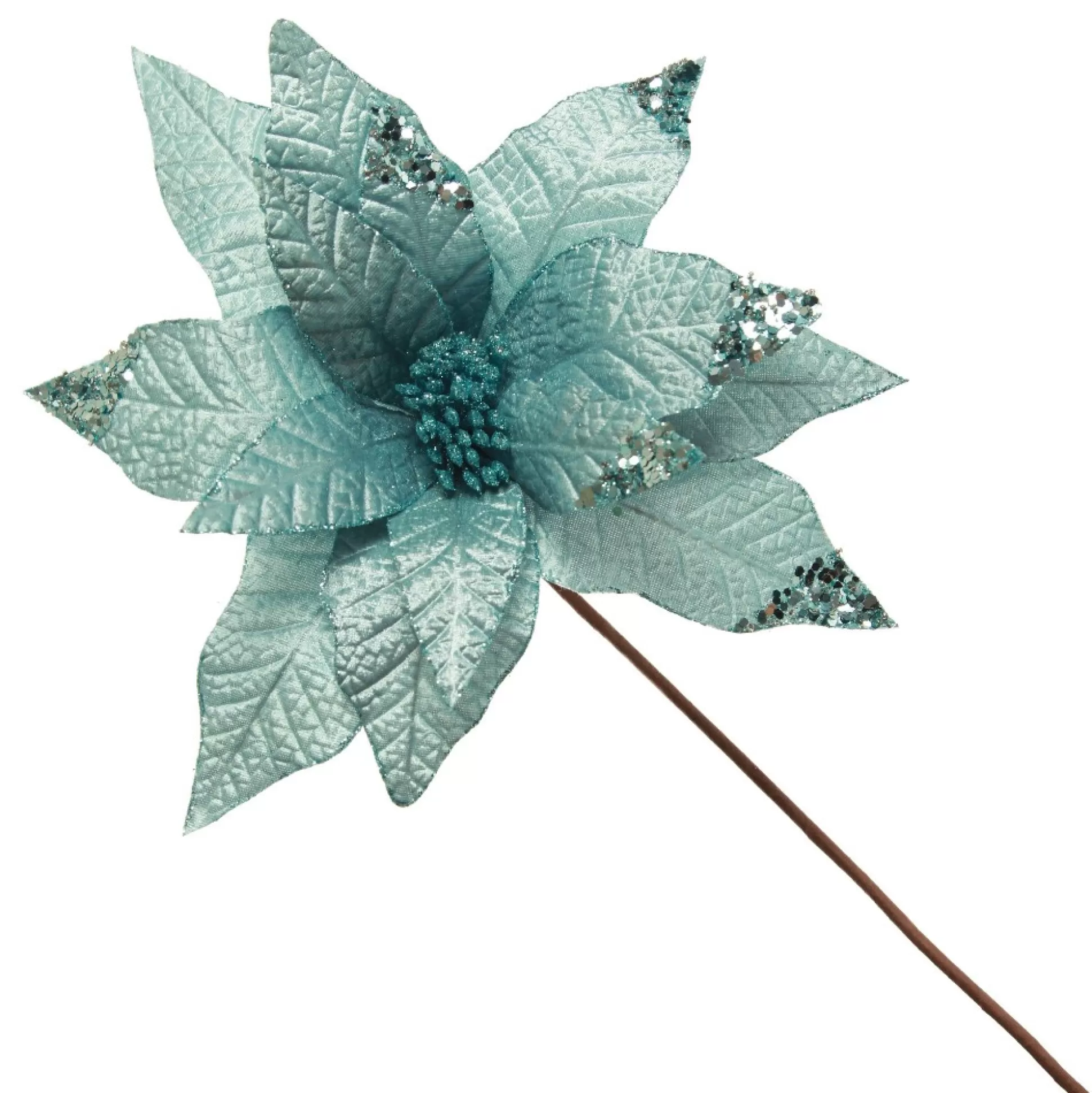 Leather Look Blue Poinsettia Flower Stem Christmas Flowers |