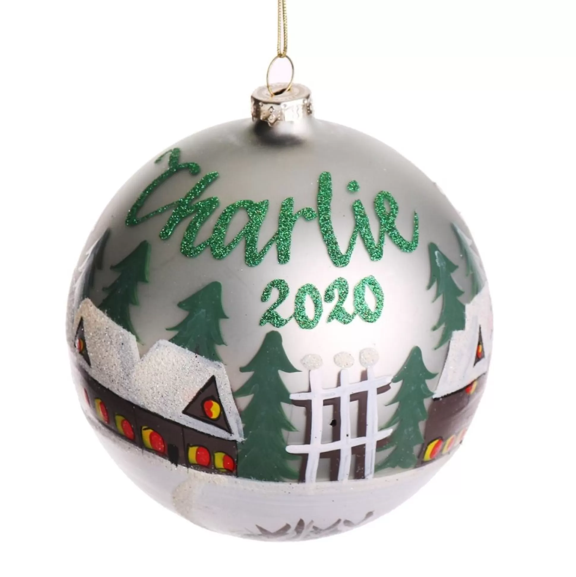 Light Blue Christmas Village Bauble Personalised Baubles |