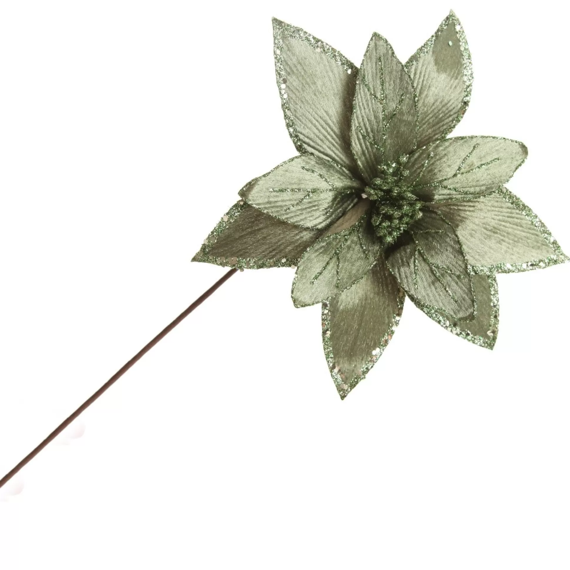 Lush Sage Poinsettia Flower Stem with Sequin Trim Christmas Flowers |