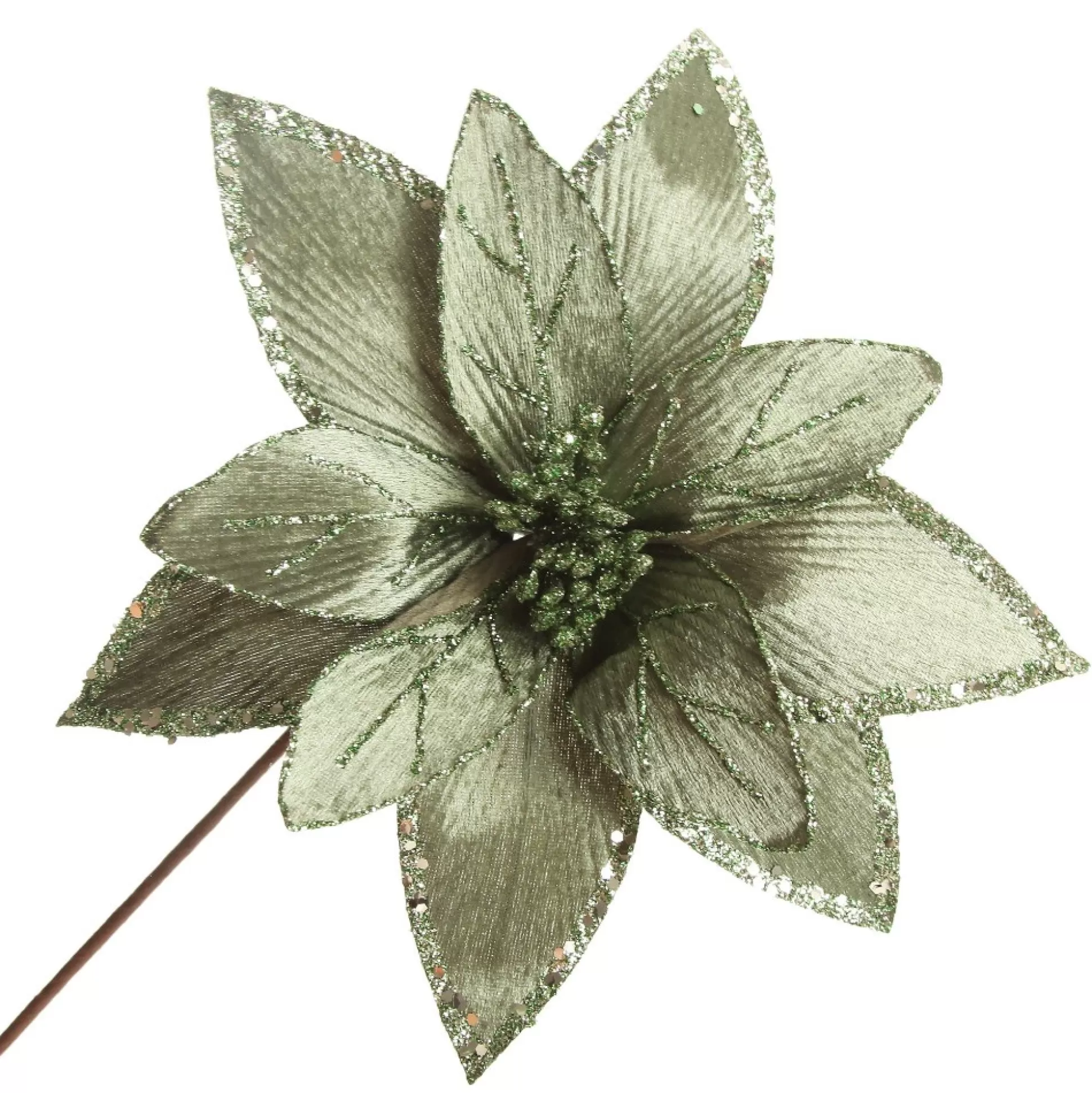 Lush Sage Poinsettia Flower Stem with Sequin Trim Christmas Flowers |