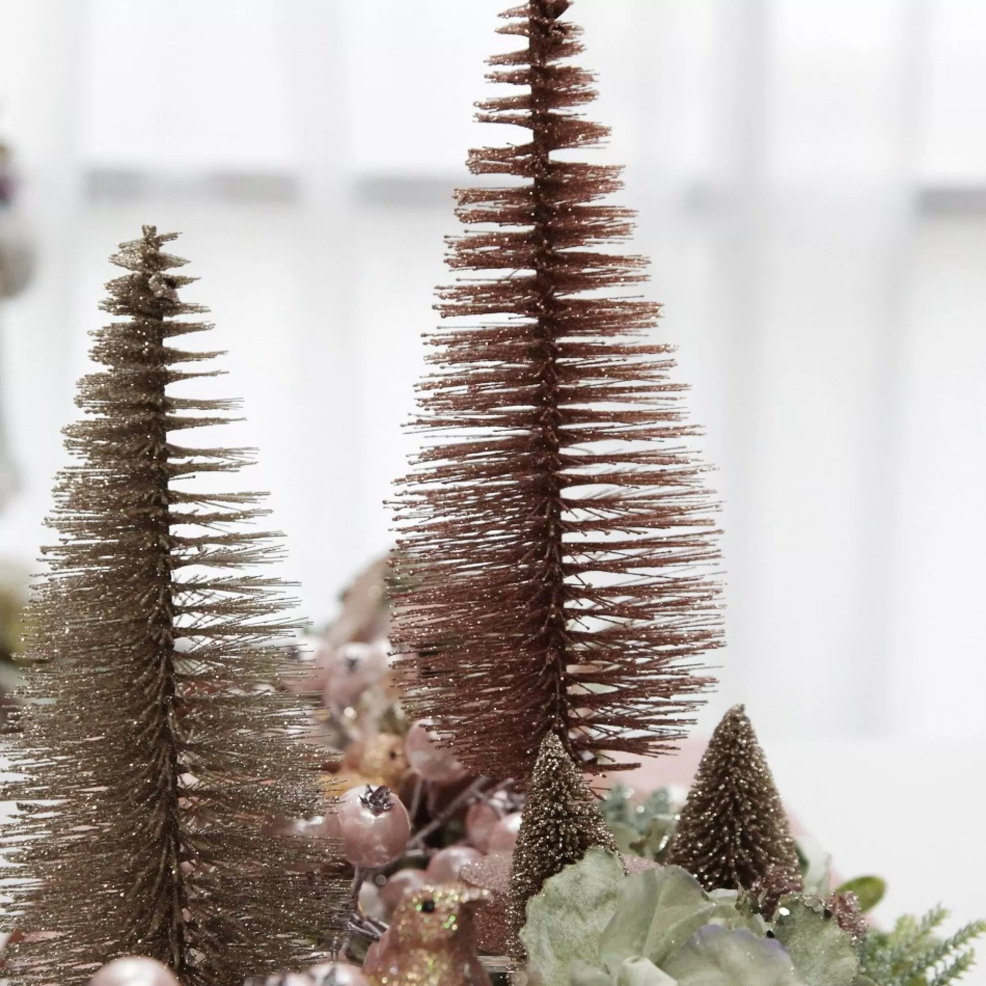 Medium Champagne Glitter Bottle Brush Christmas Tree Table Top Christmas Trees |