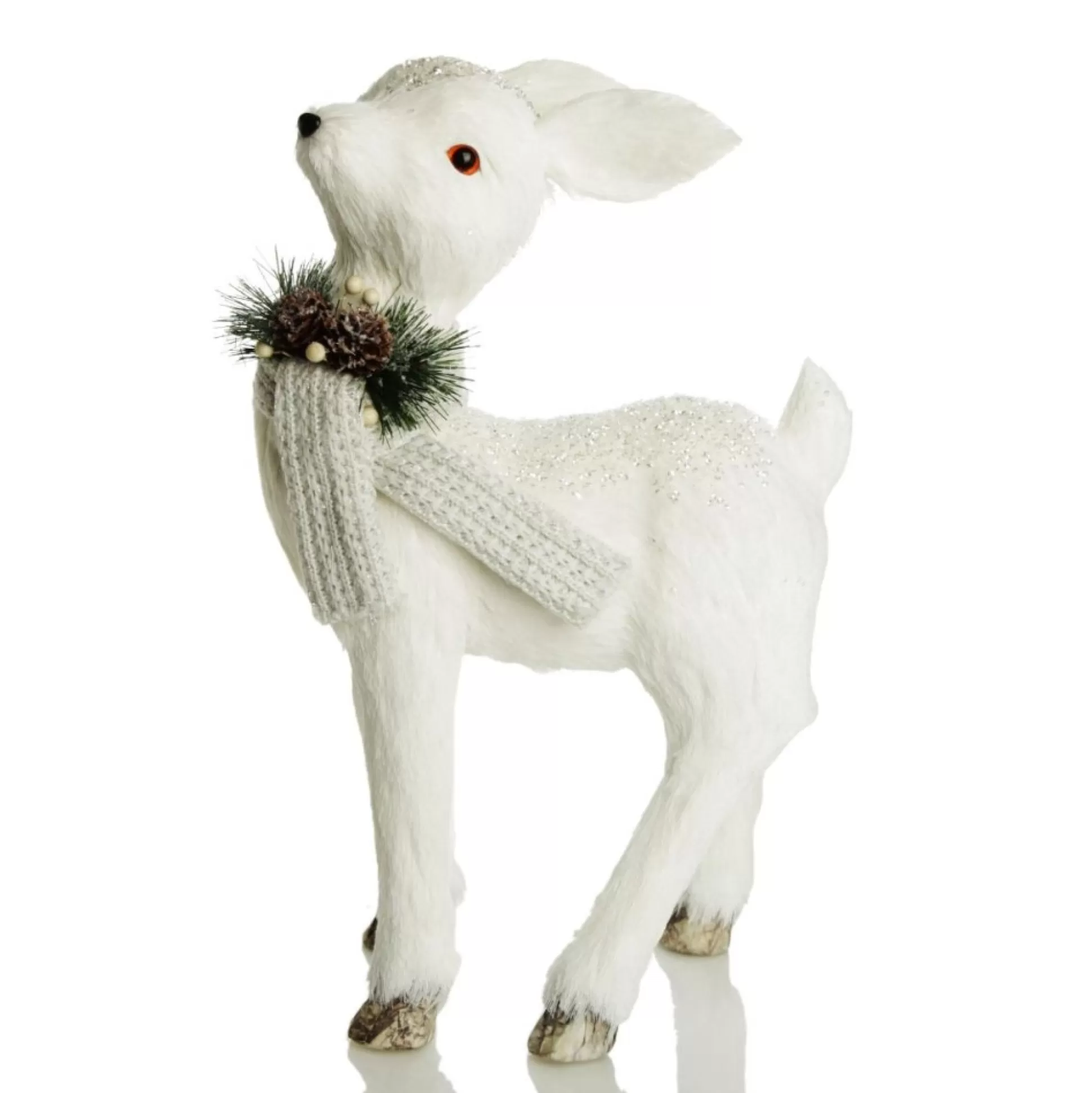 Medium White Sisal Standing Deer with White Glitter Highlights Christmas Birds And Animals |