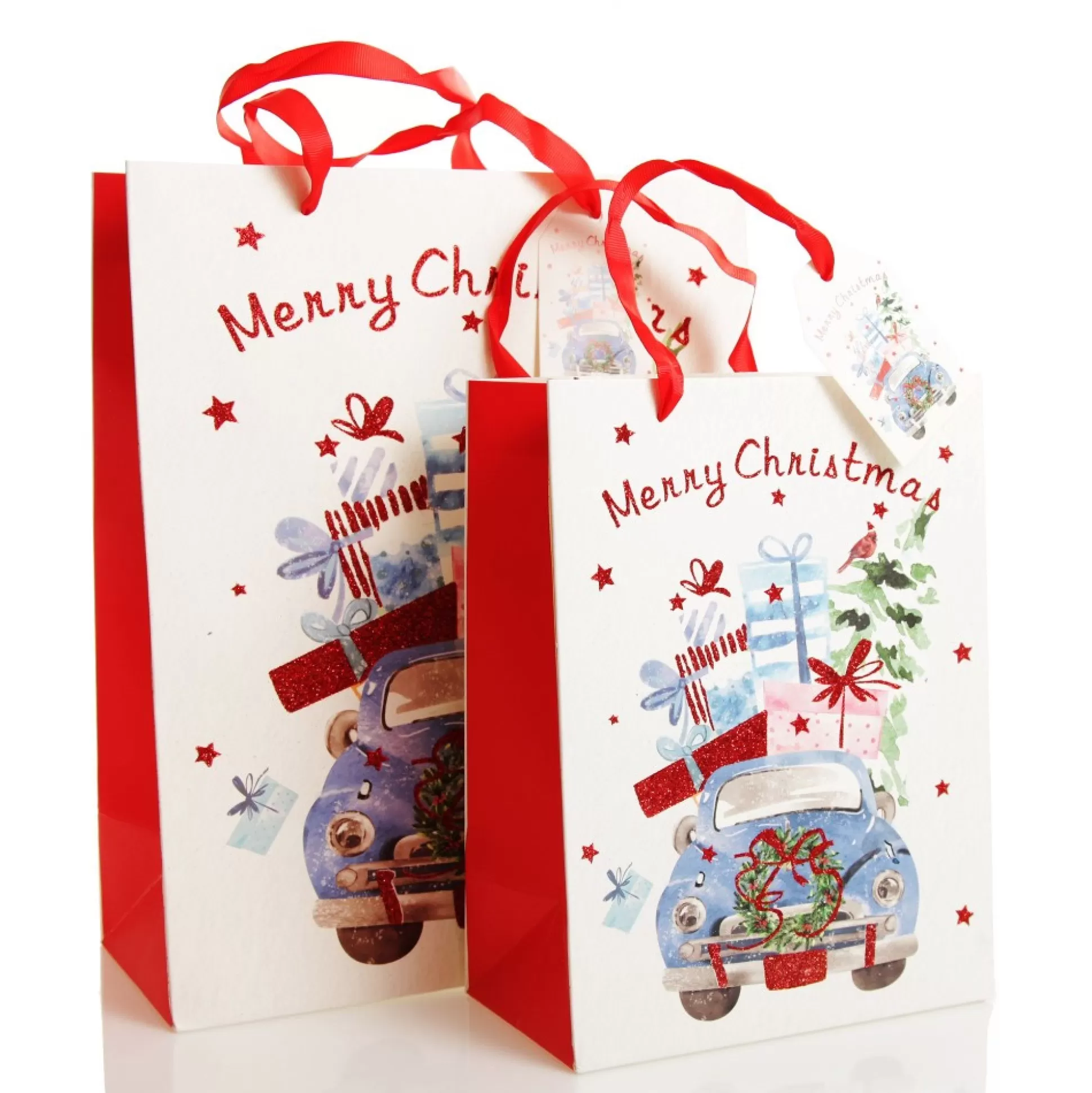 Merry Christmas Gift Bag - Blue Car with Presents Gift Wrap, Boxes, Bags & Tags |