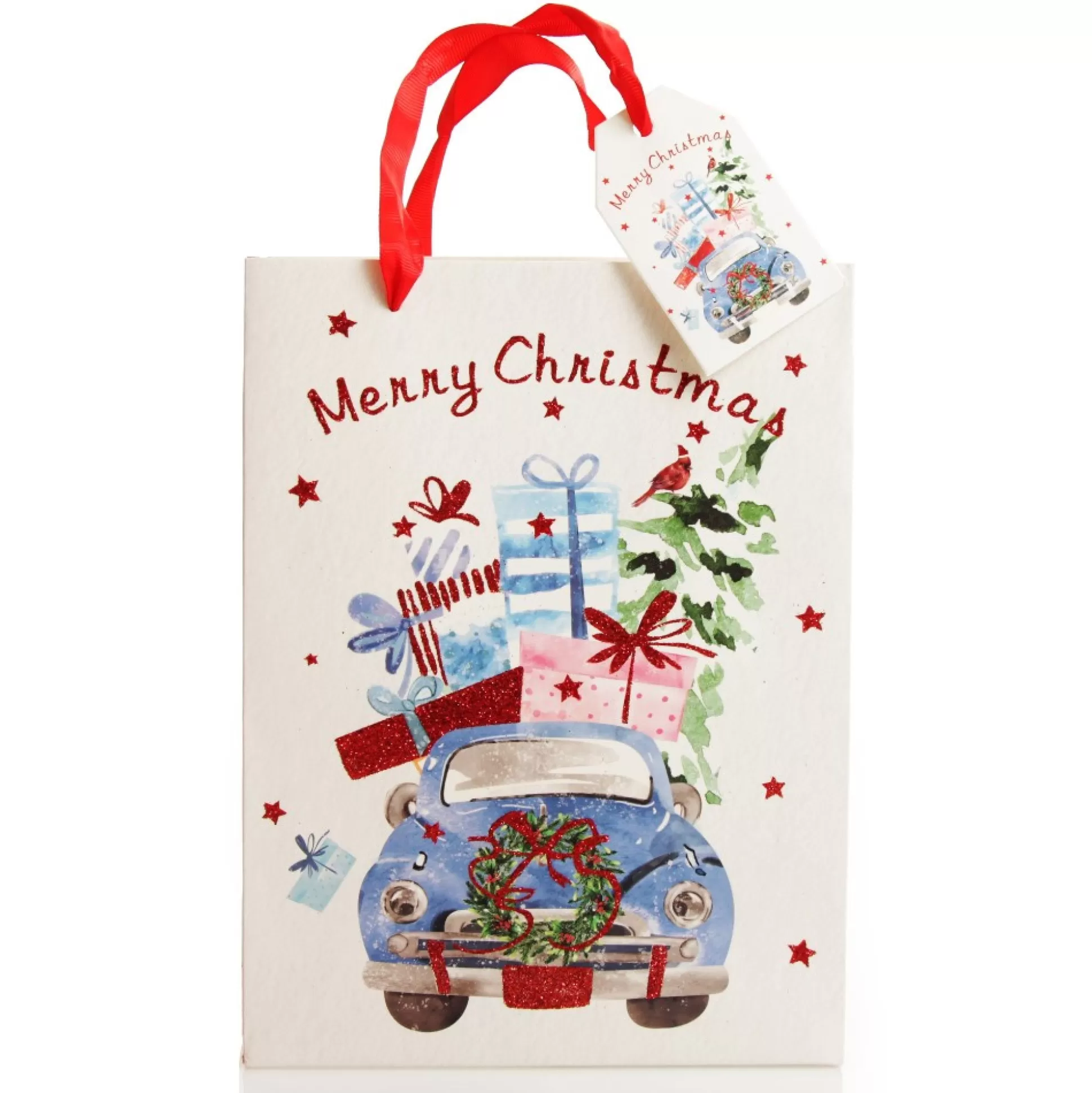 Merry Christmas Gift Bag - Blue Car with Presents Gift Wrap, Boxes, Bags & Tags |