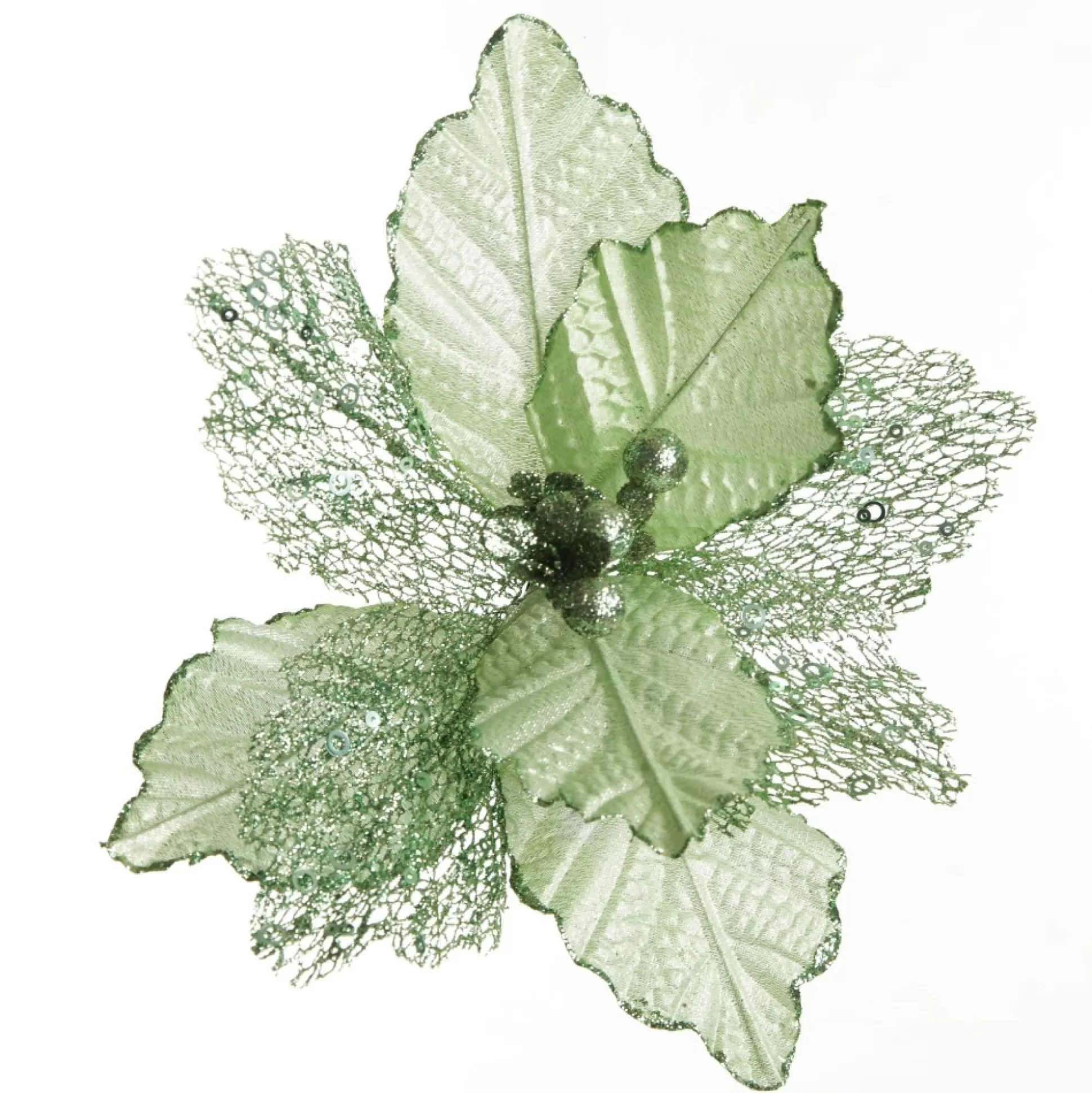 Mesh and Shiny Mint Poinsettia Flower Clip Christmas Flowers |