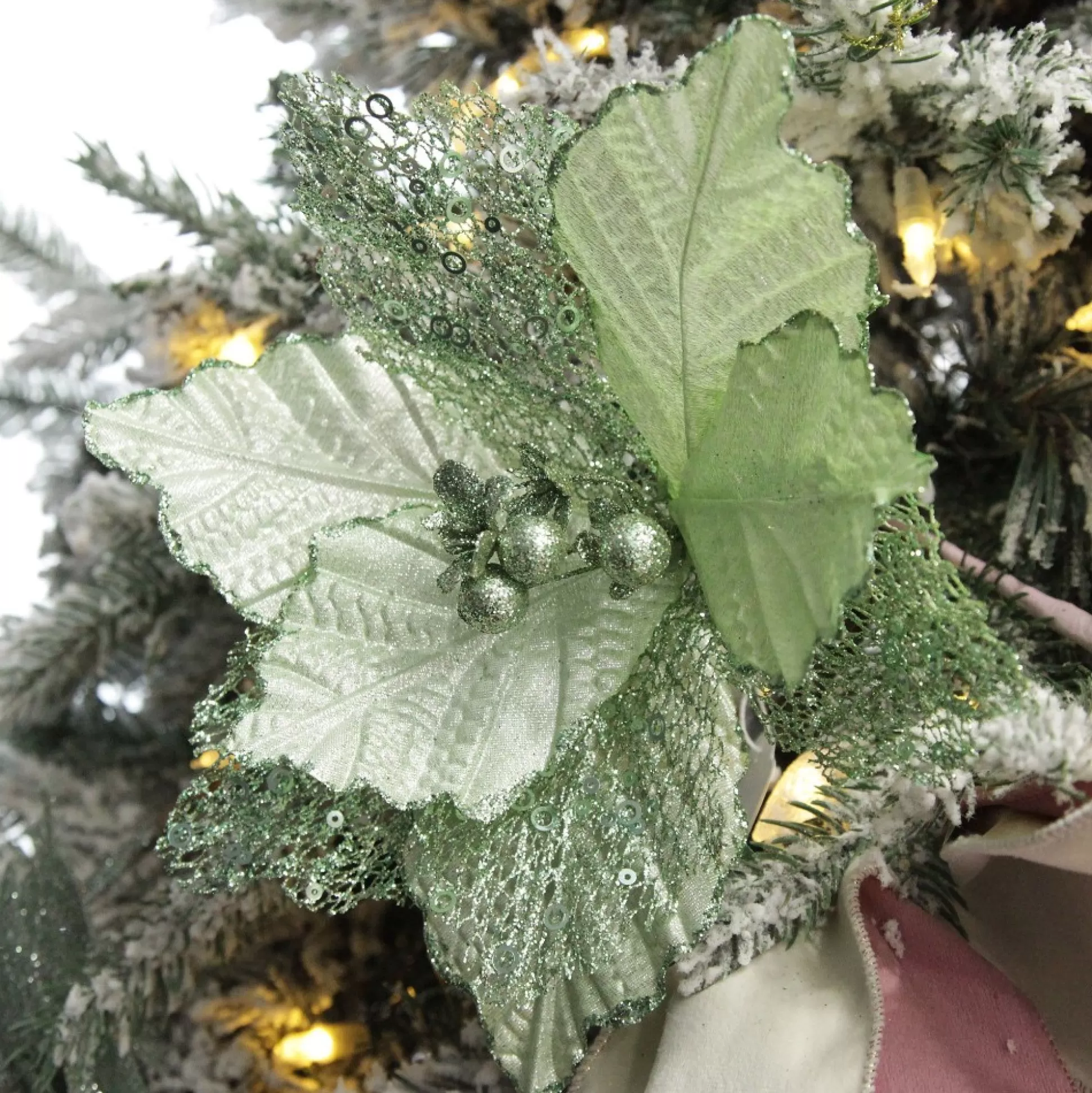 Mesh and Shiny Mint Poinsettia Flower Clip Christmas Flowers |
