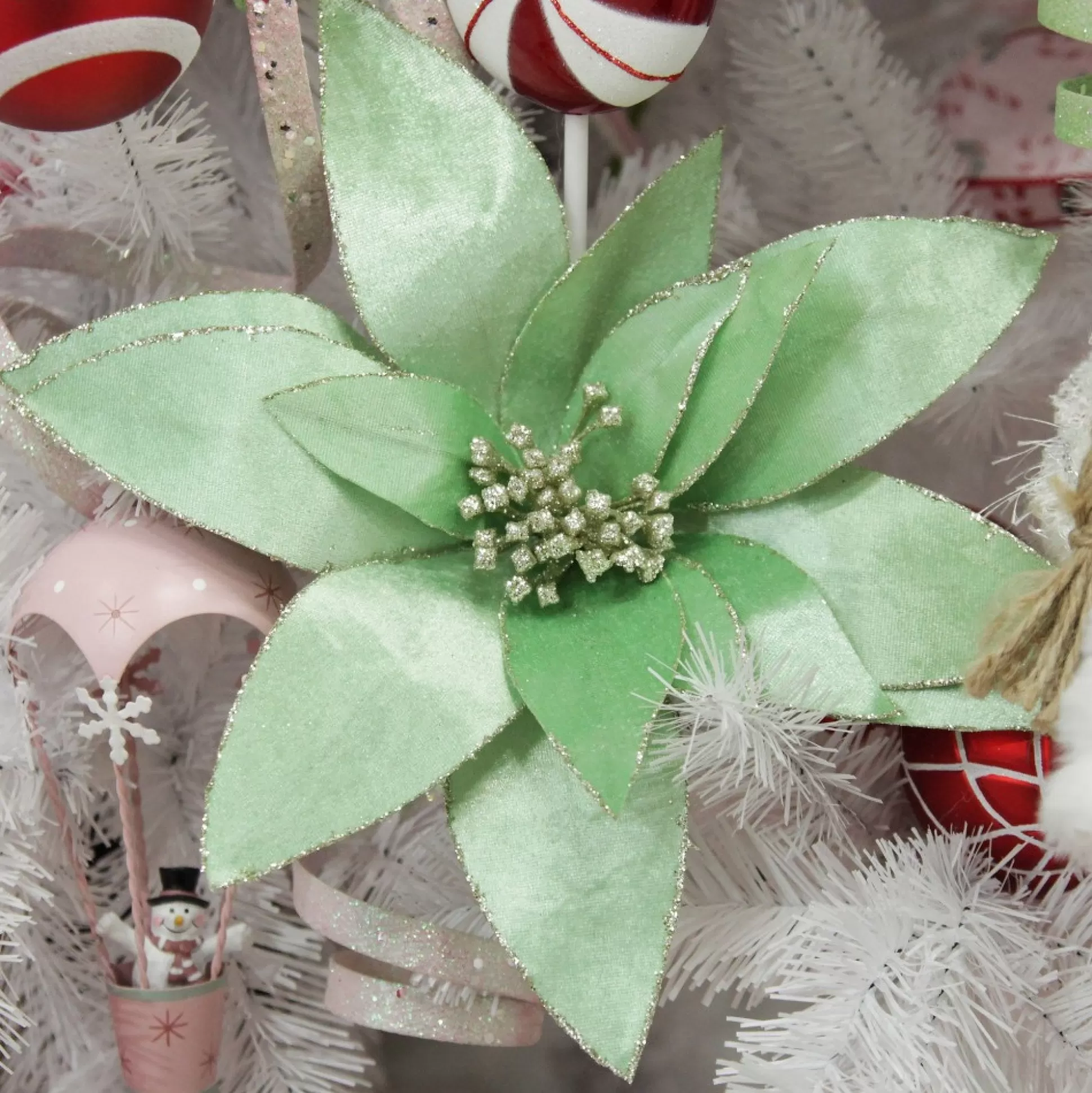 Mint Green Lily Flower Stem with Gold Glitter Trim Christmas Flowers |