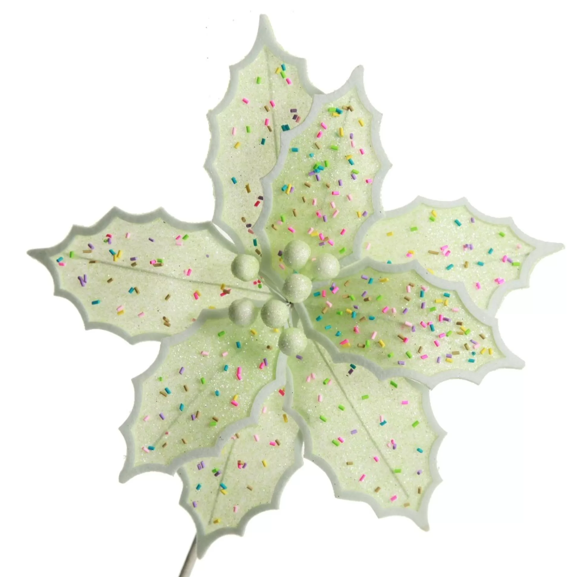 Mint Green Poinsettia Flower Stem with Multicoloured Sprinkles Christmas Flowers |