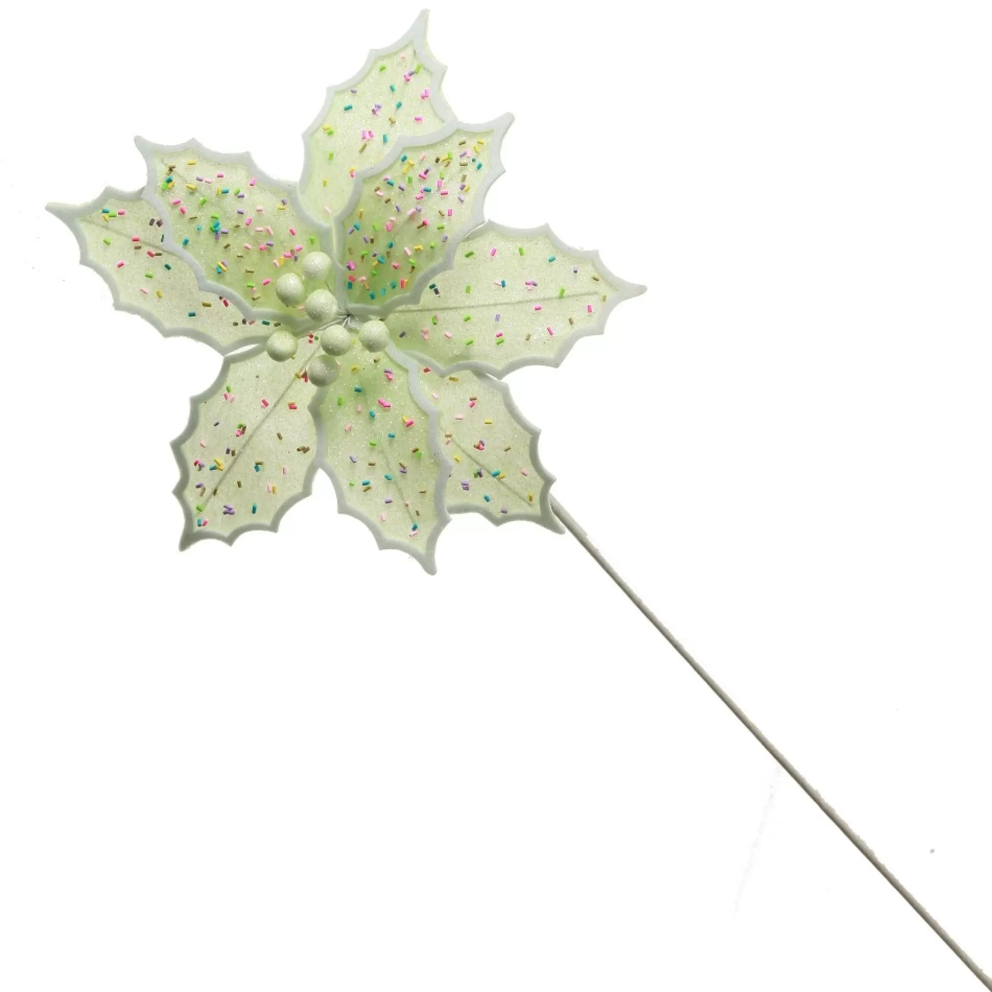 Mint Green Poinsettia Flower Stem with Multicoloured Sprinkles Christmas Flowers |