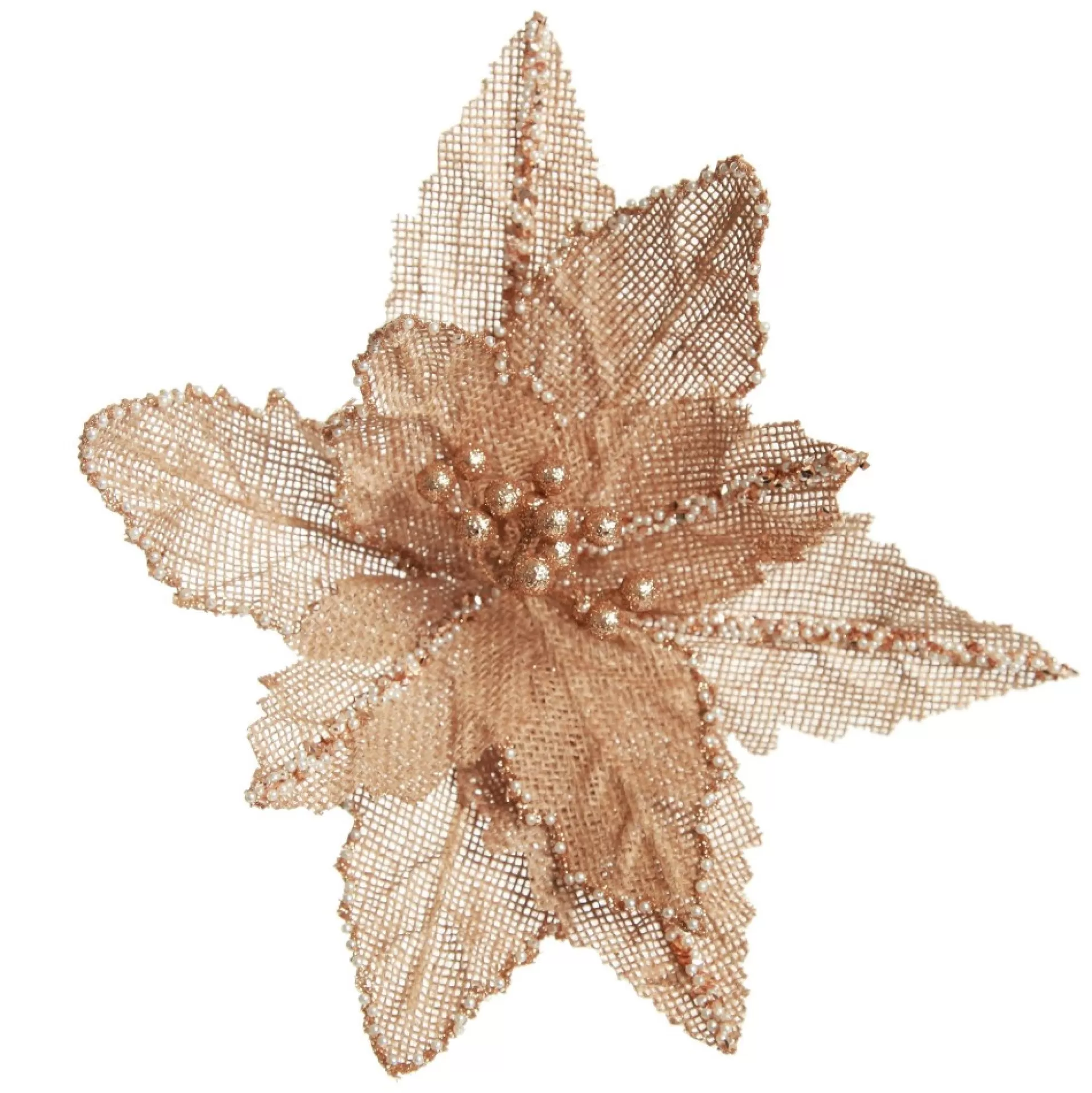 Natural Burlap Poinsettia Flower Clip with Beads Christmas Flowers |