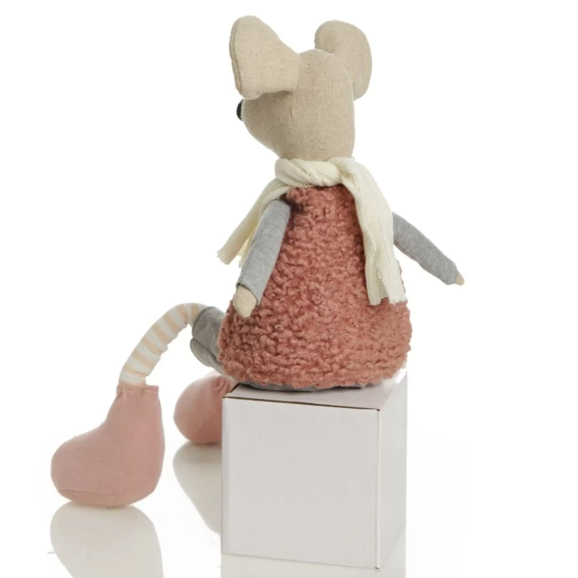 Natural Calico Fabric Boy Mouse Grey and Pink Christmas Birds And Animals |