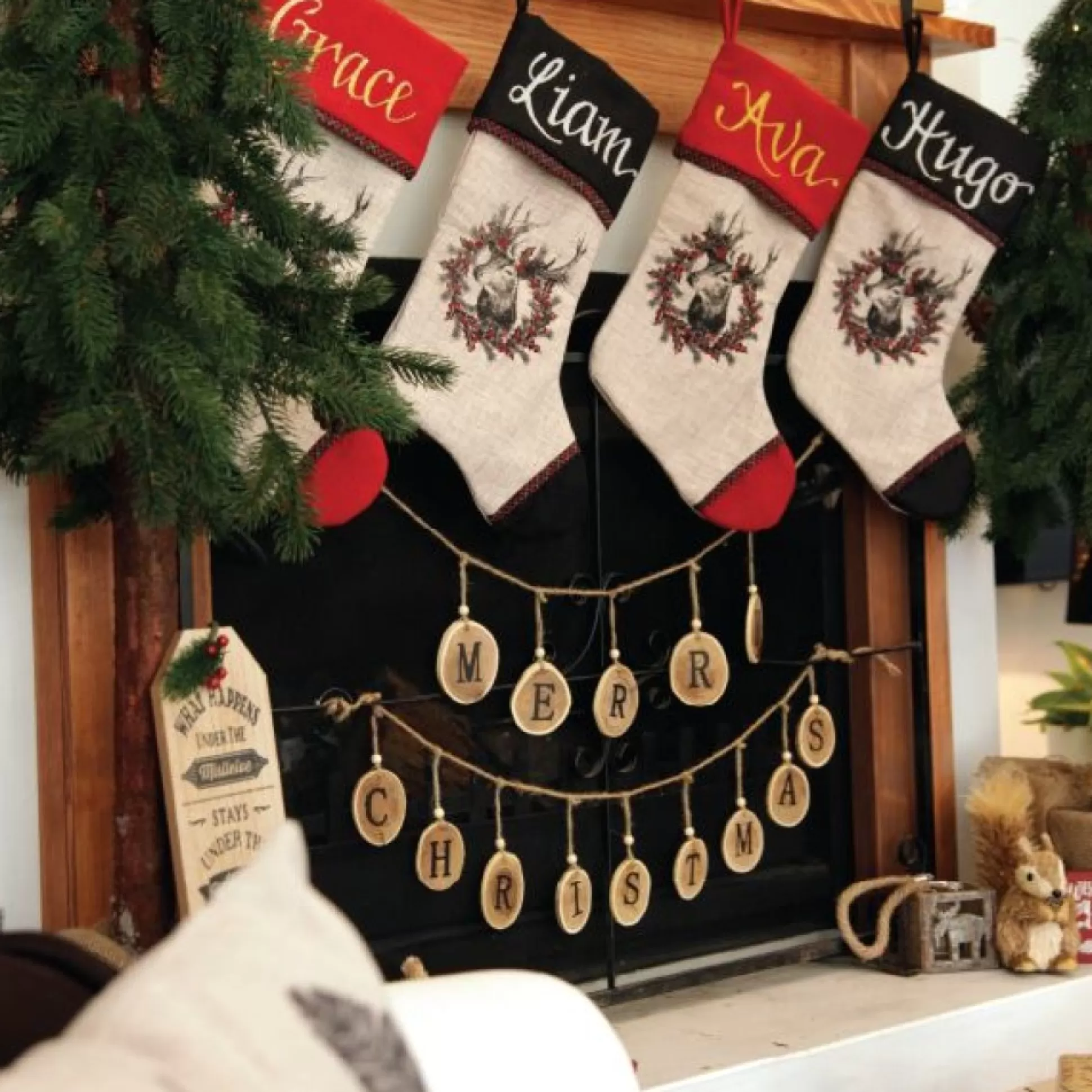 Natural Wood Merry Christmas Garland Tree Garlands |