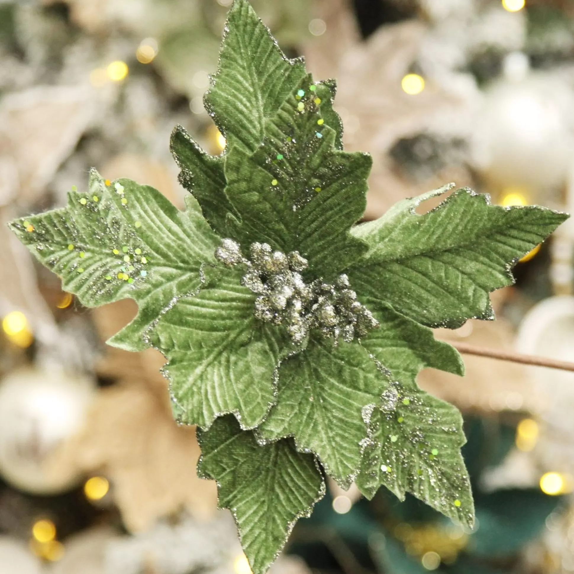 Olive Green Velvet Poinsettia Flower Clip Christmas Flowers |