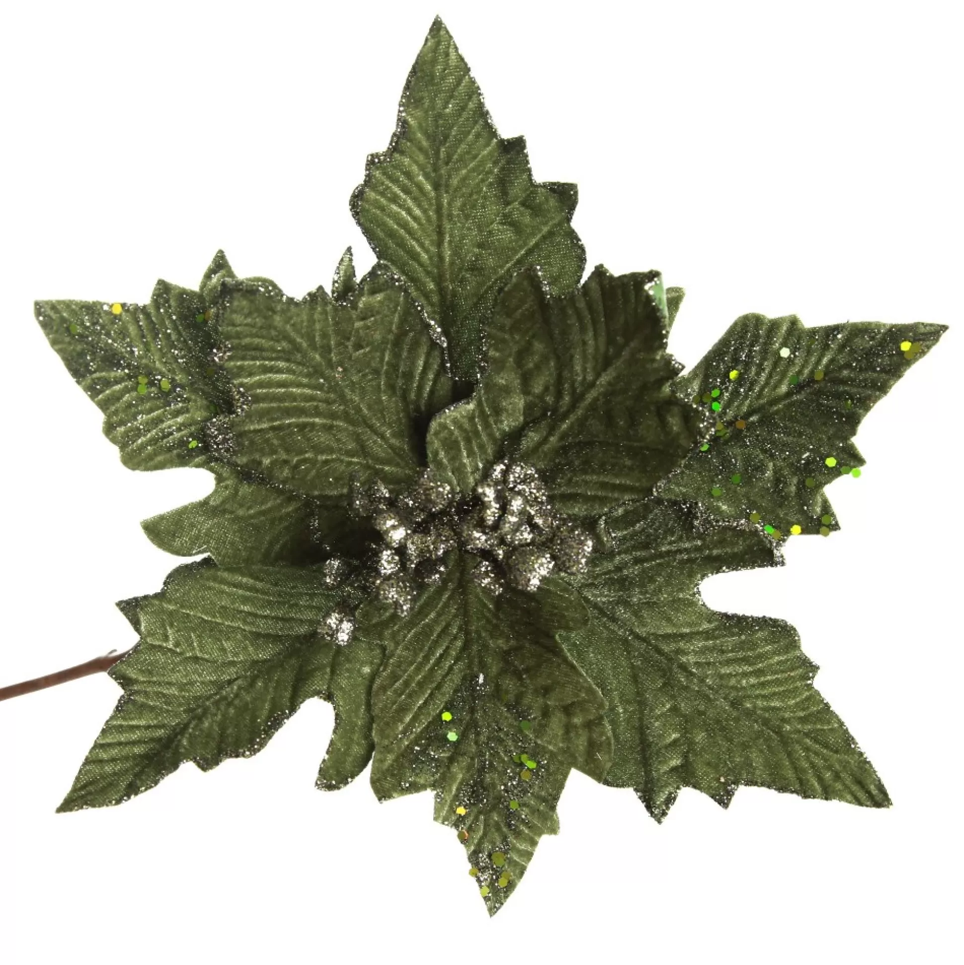 Olive Green Velvet Poinsettia Flower Clip Christmas Flowers |