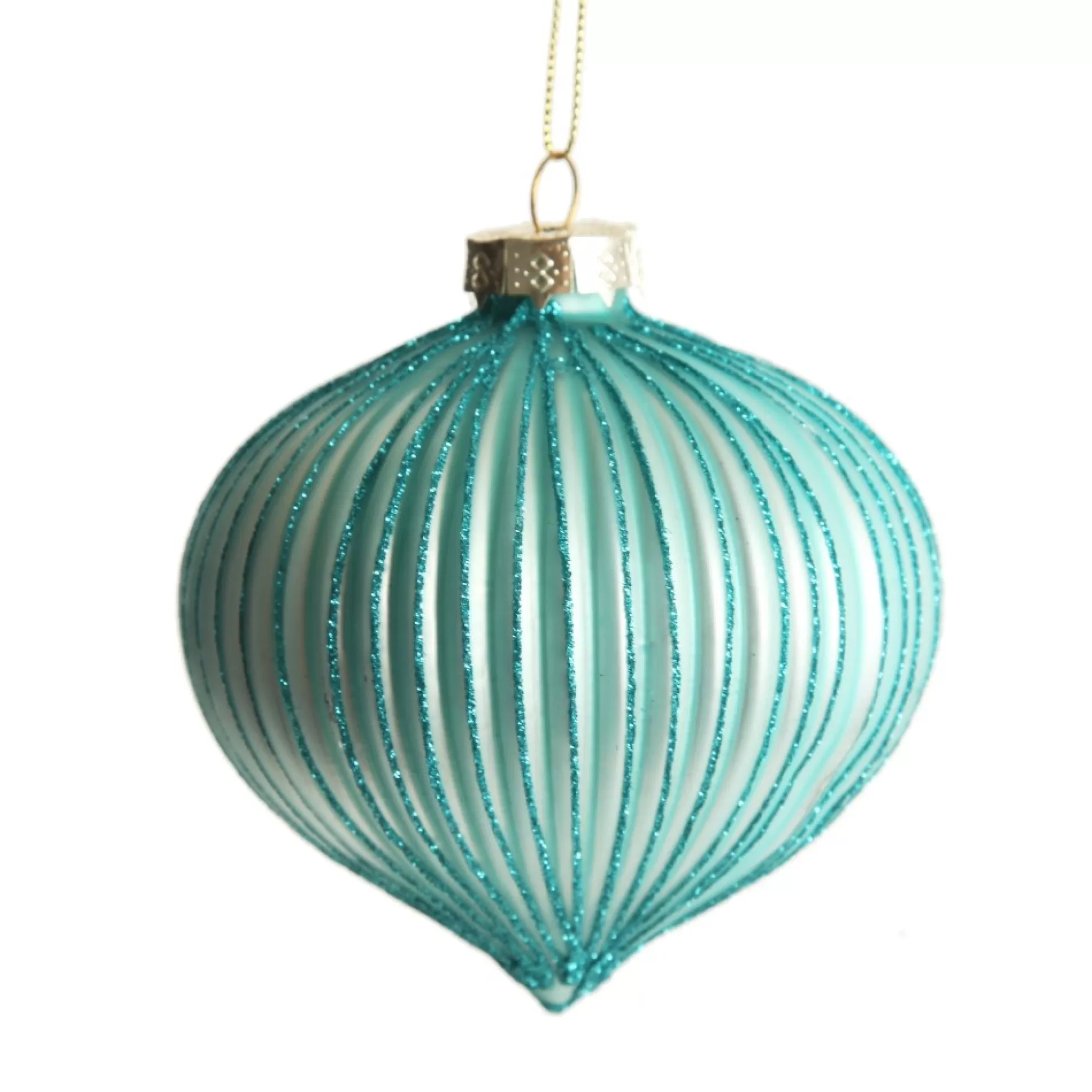 Pale Blue Glass Ribbed Onion Christmas Bauble Decorative Christmas Baubles |