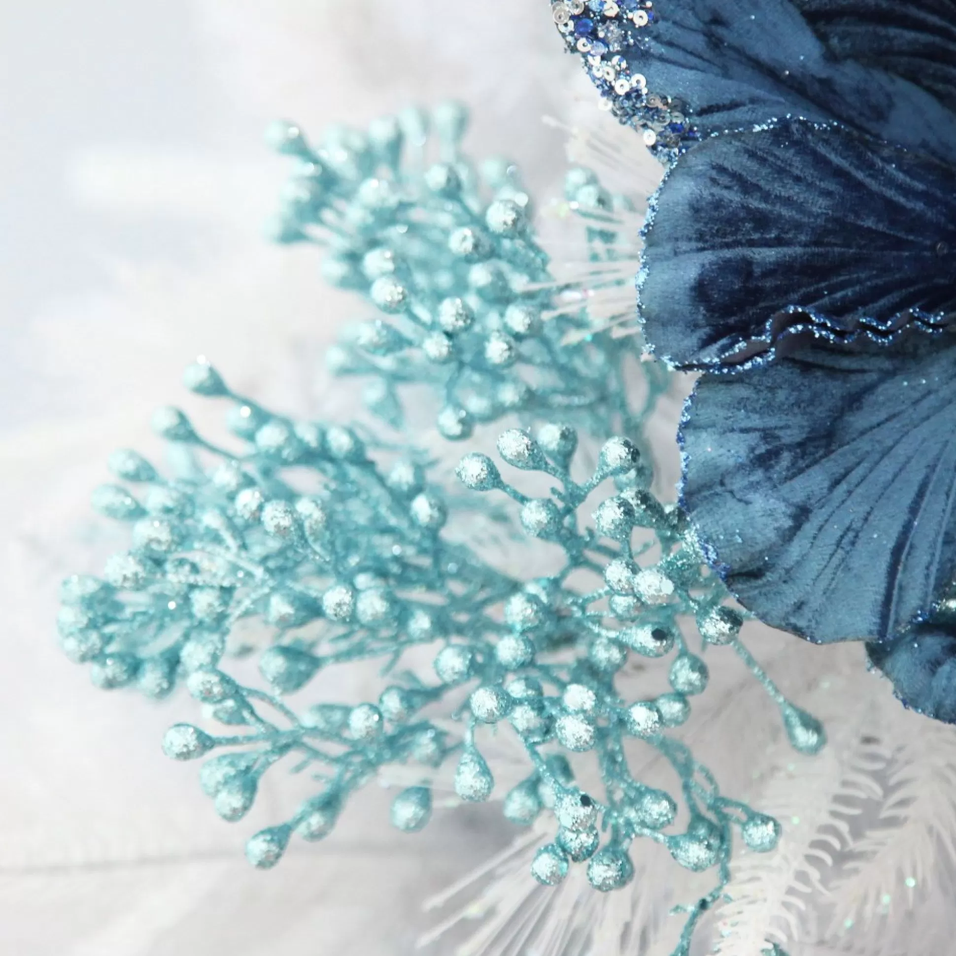 Pale Blue Glitter Berry Pick - Set of 2 Christmas Pick |