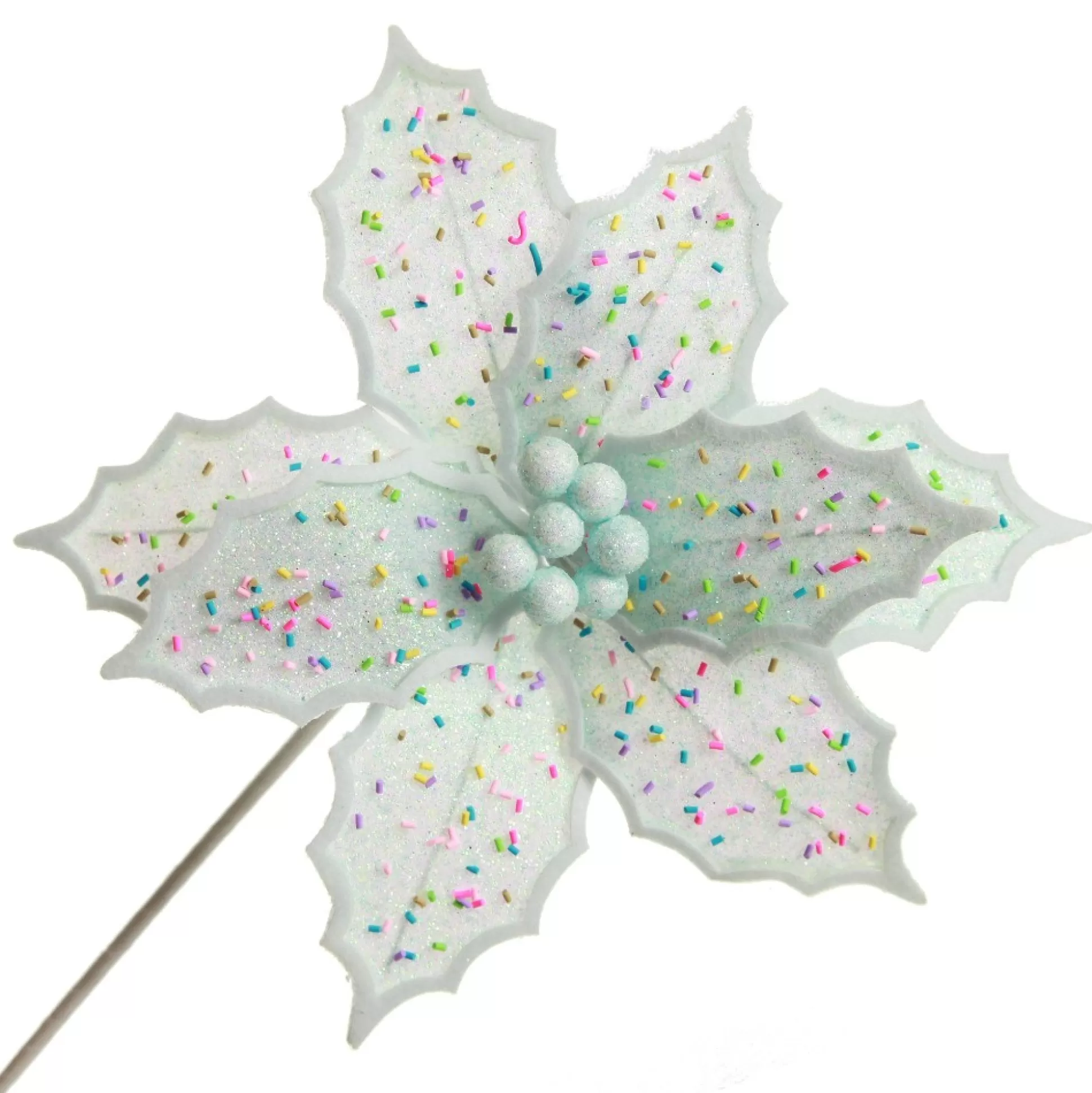 Pale Blue Poinsettia Flower Stem with Multicoloured Sprinkles Christmas Flowers |