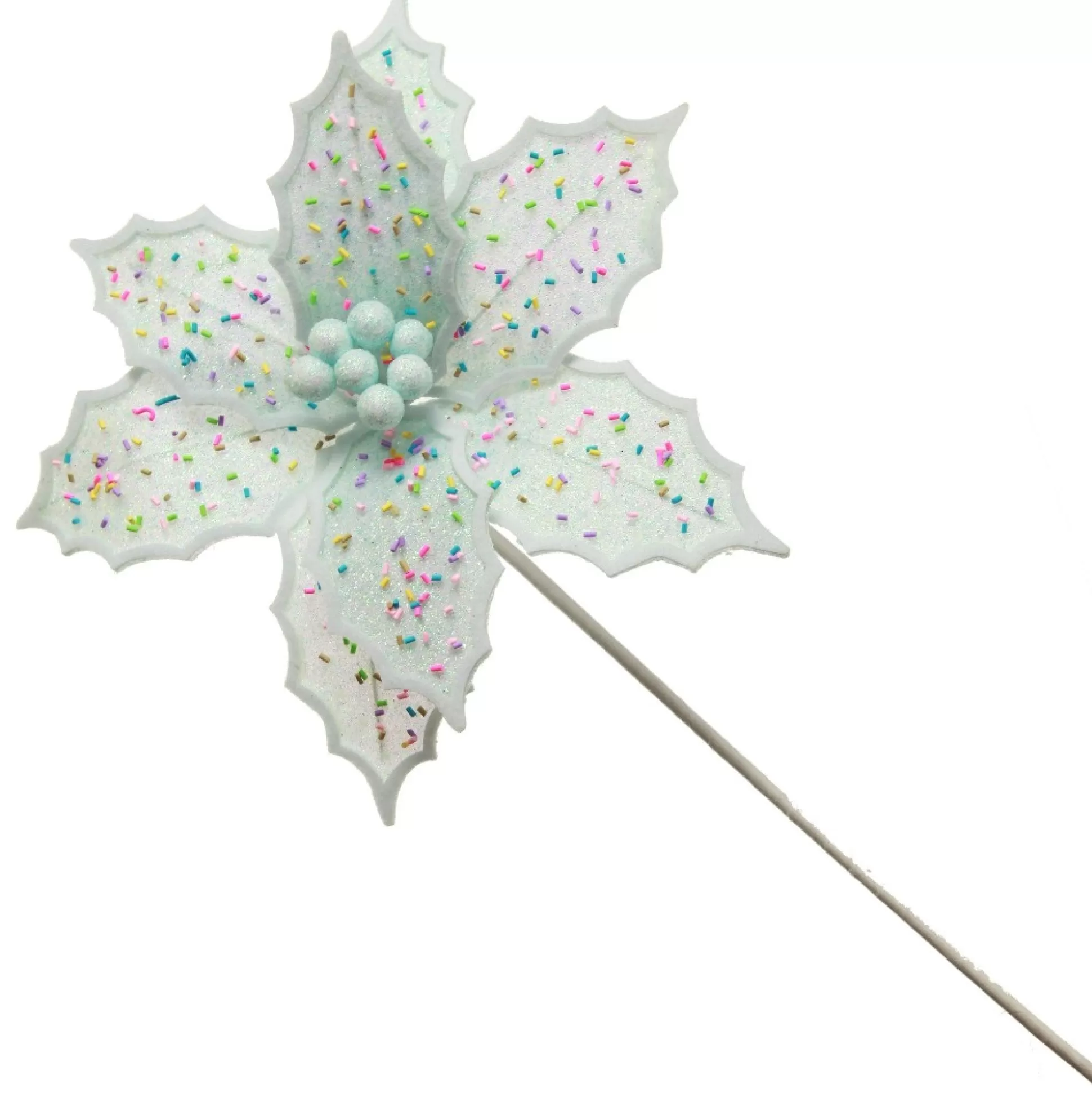 Pale Blue Poinsettia Flower Stem with Multicoloured Sprinkles Christmas Flowers |