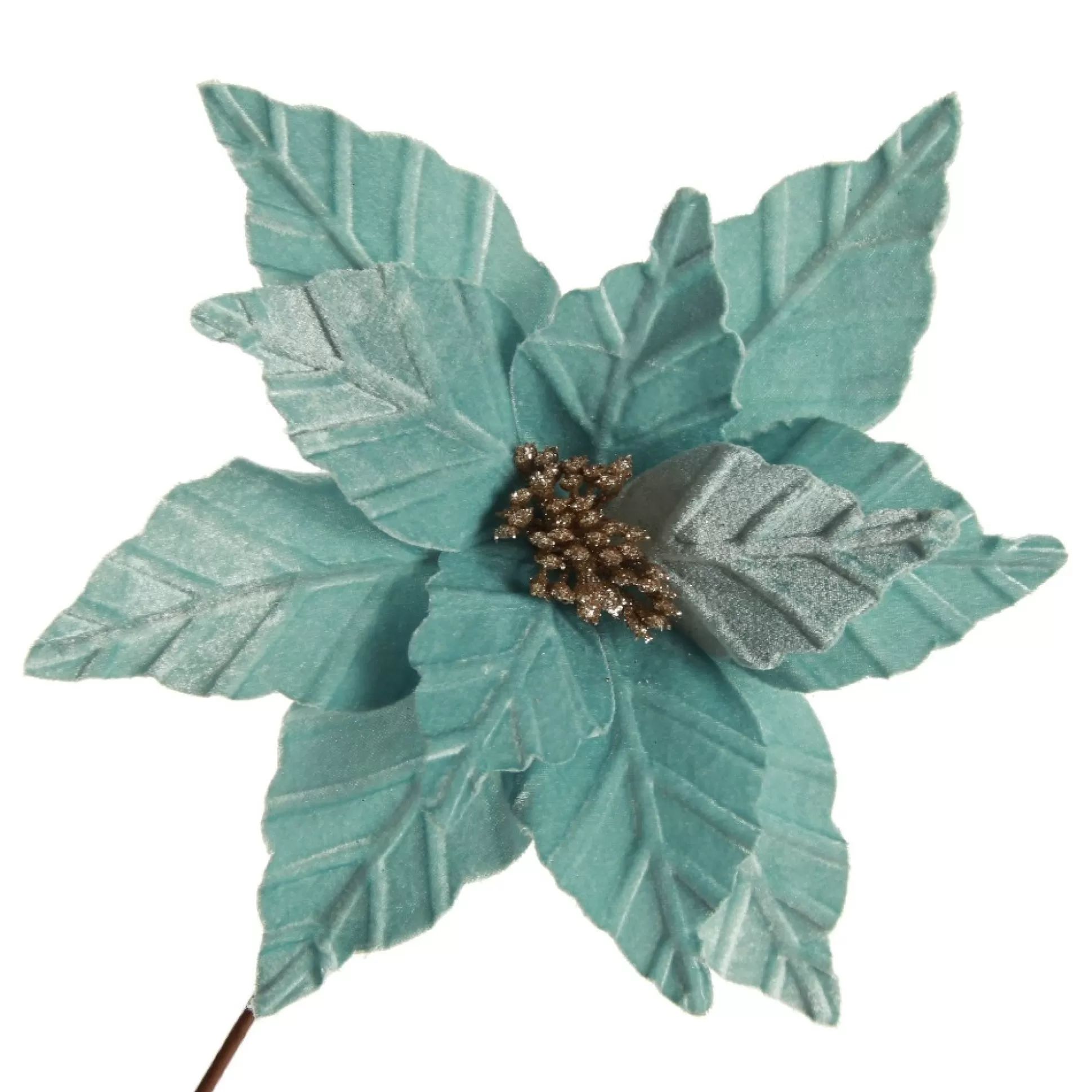 Pale Blue Velvet Embossed Poinsettia Flower Stem Christmas Flowers |