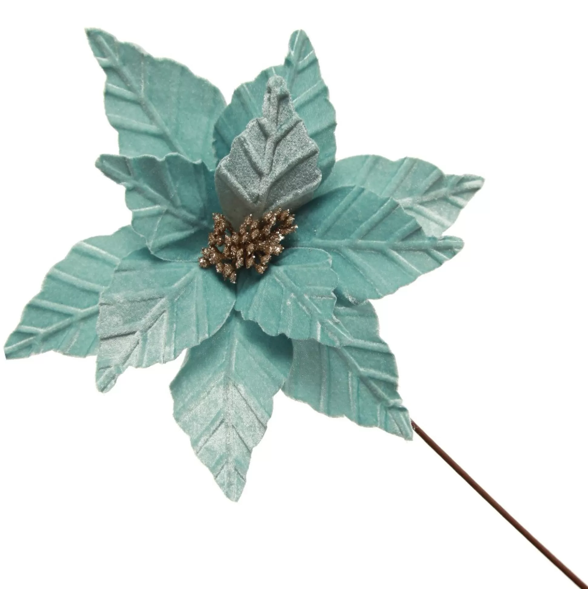 Pale Blue Velvet Embossed Poinsettia Flower Stem Christmas Flowers |
