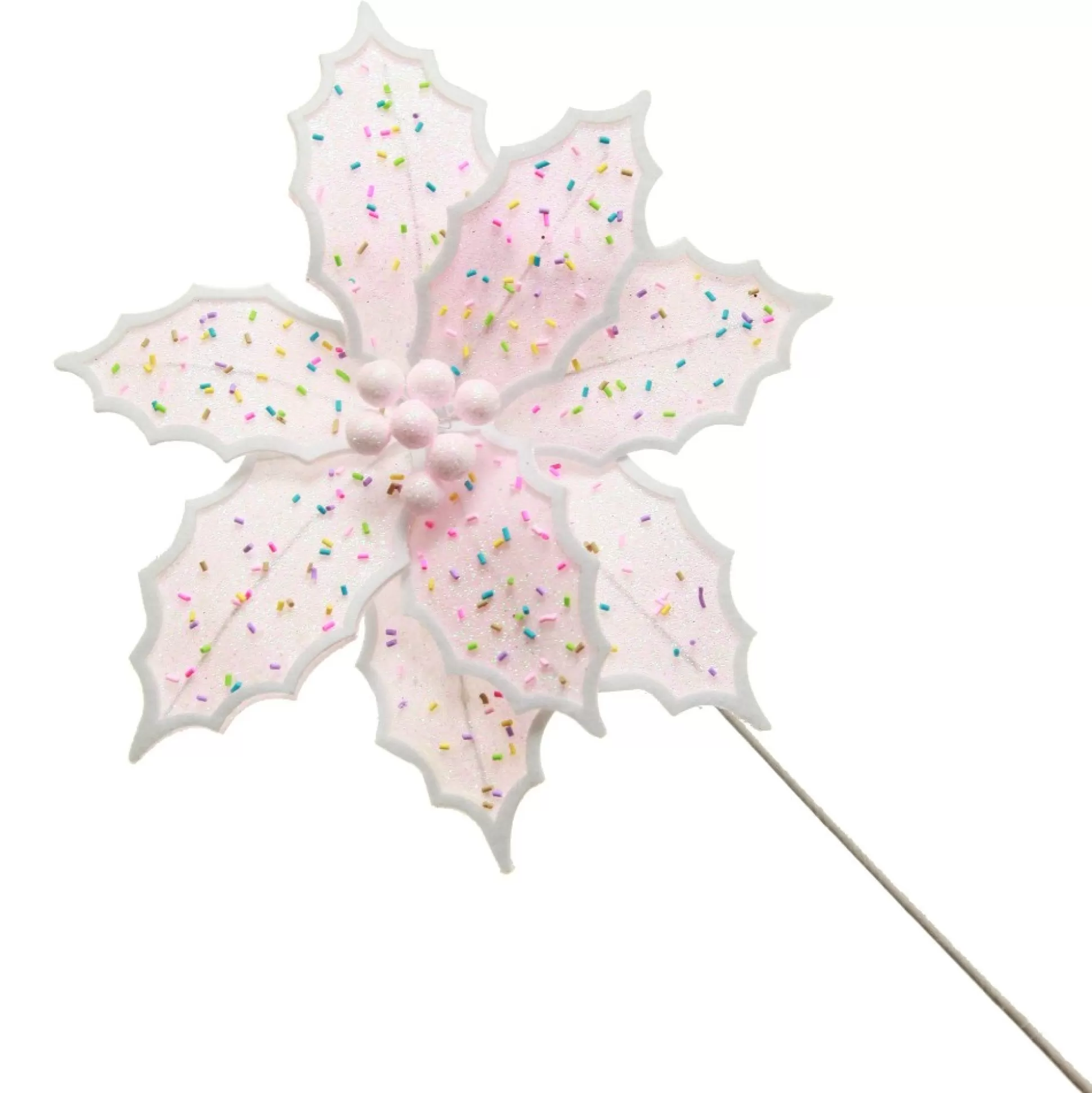 Pale Pink Poinsettia Flower Stem with Multicoloured Sprinkles Christmas Flowers |