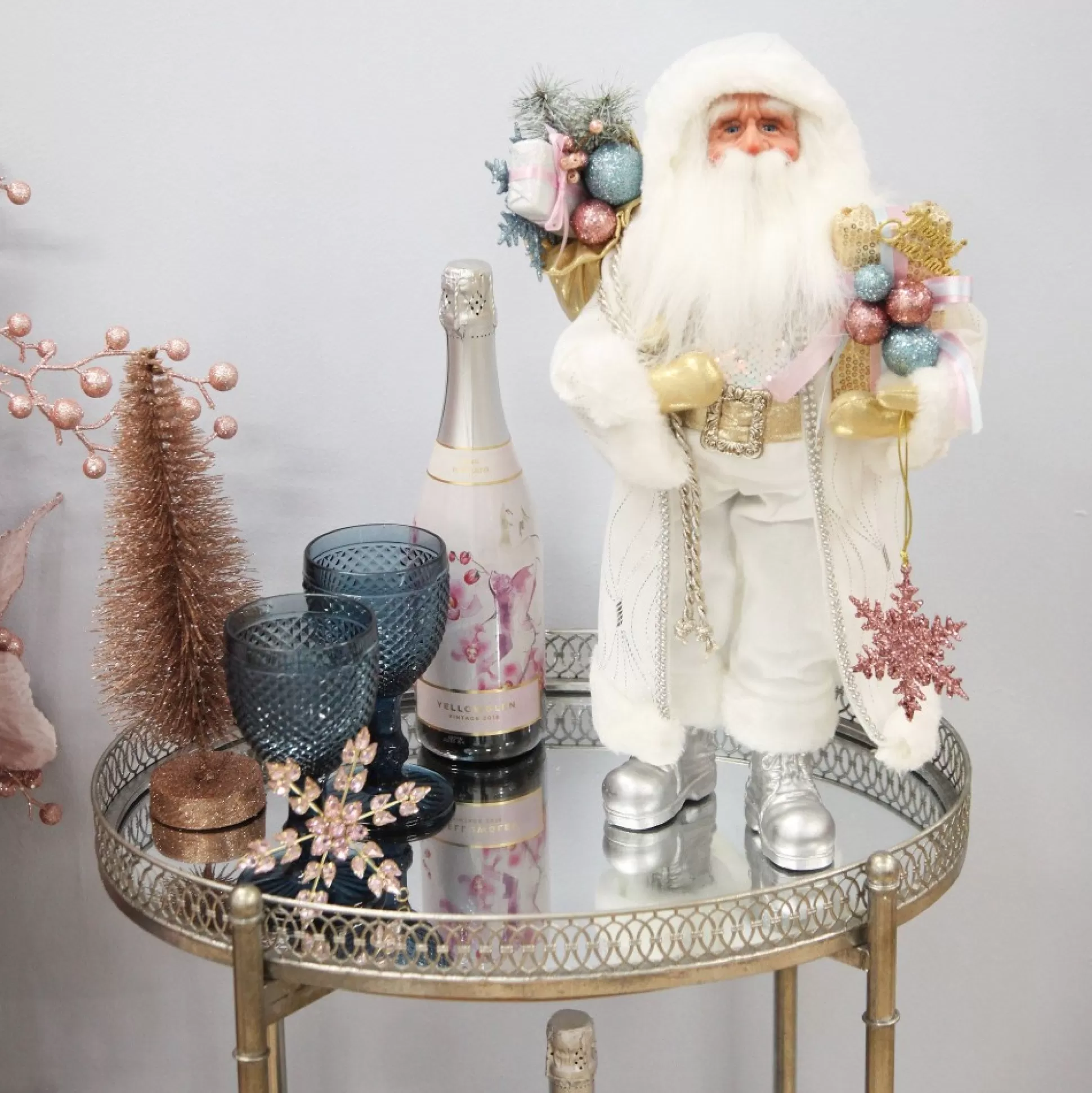 Pastel and White Santa Christmas Ornament Christmas Figurines |