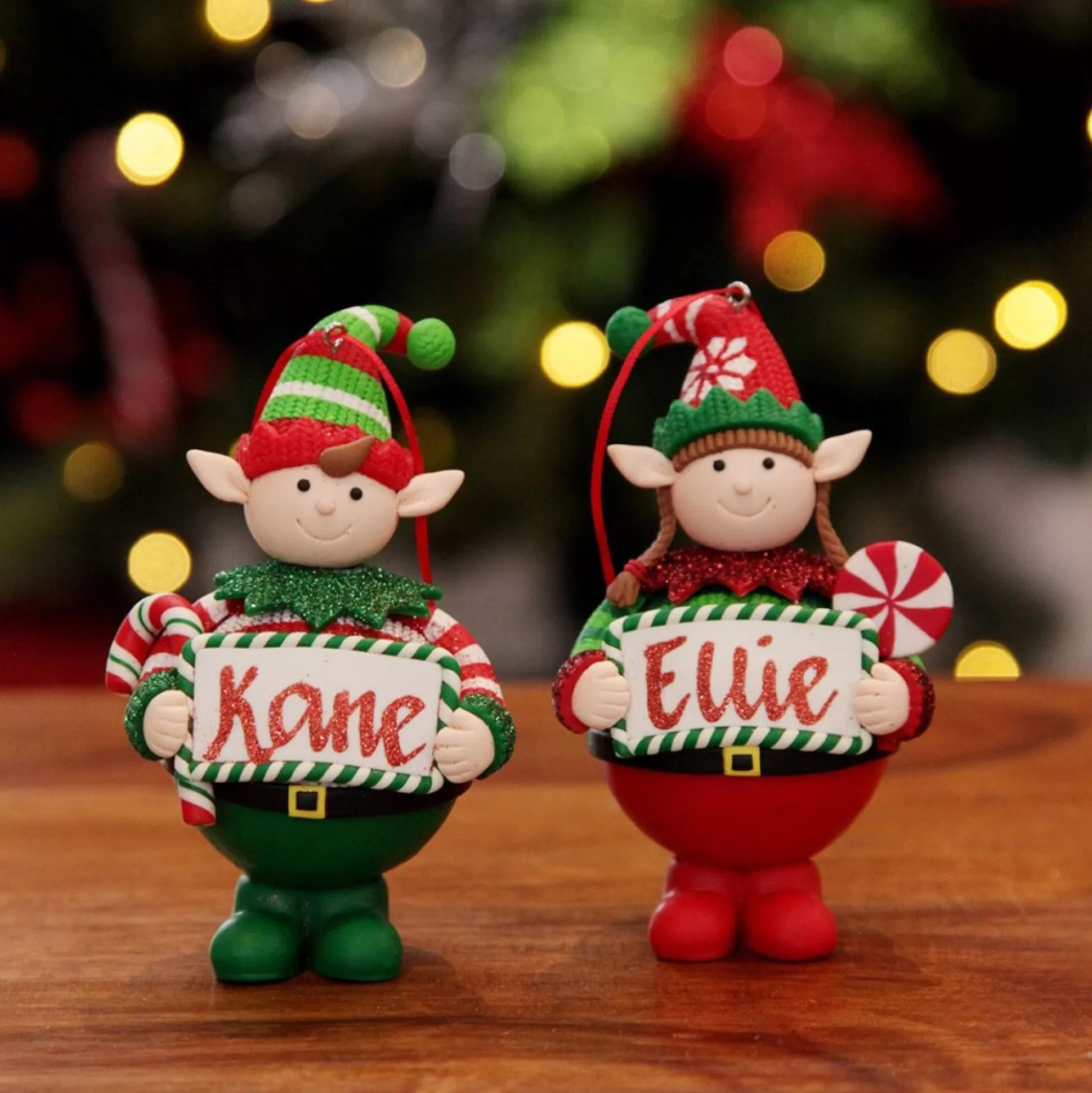 Personalised Boy Elf with Candy Cane Christmas Ornament Christmas Character Baubles |