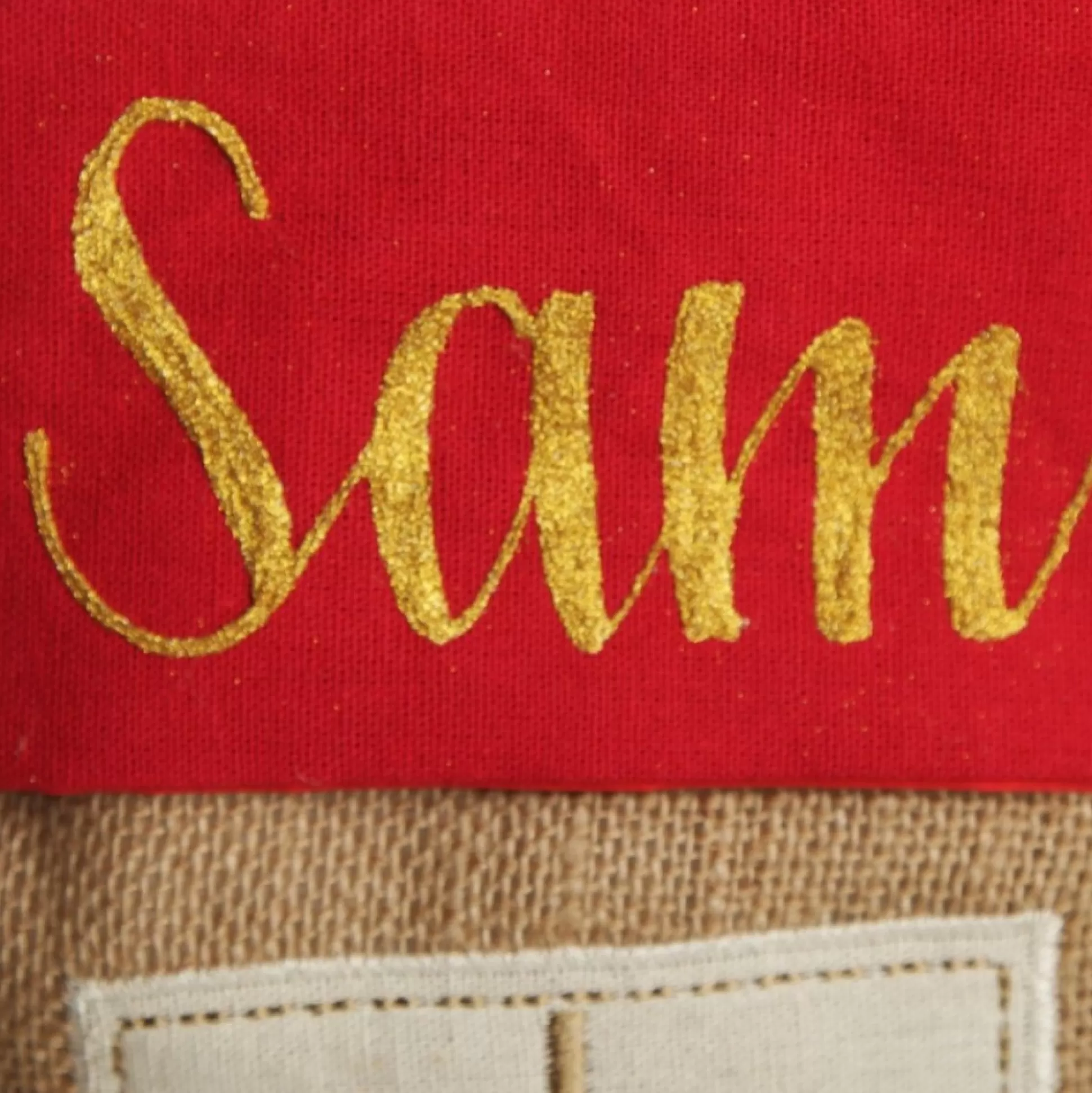 Personalised Burlap and Linen Bauble Stocking with Red Trim Personalised Stockings |