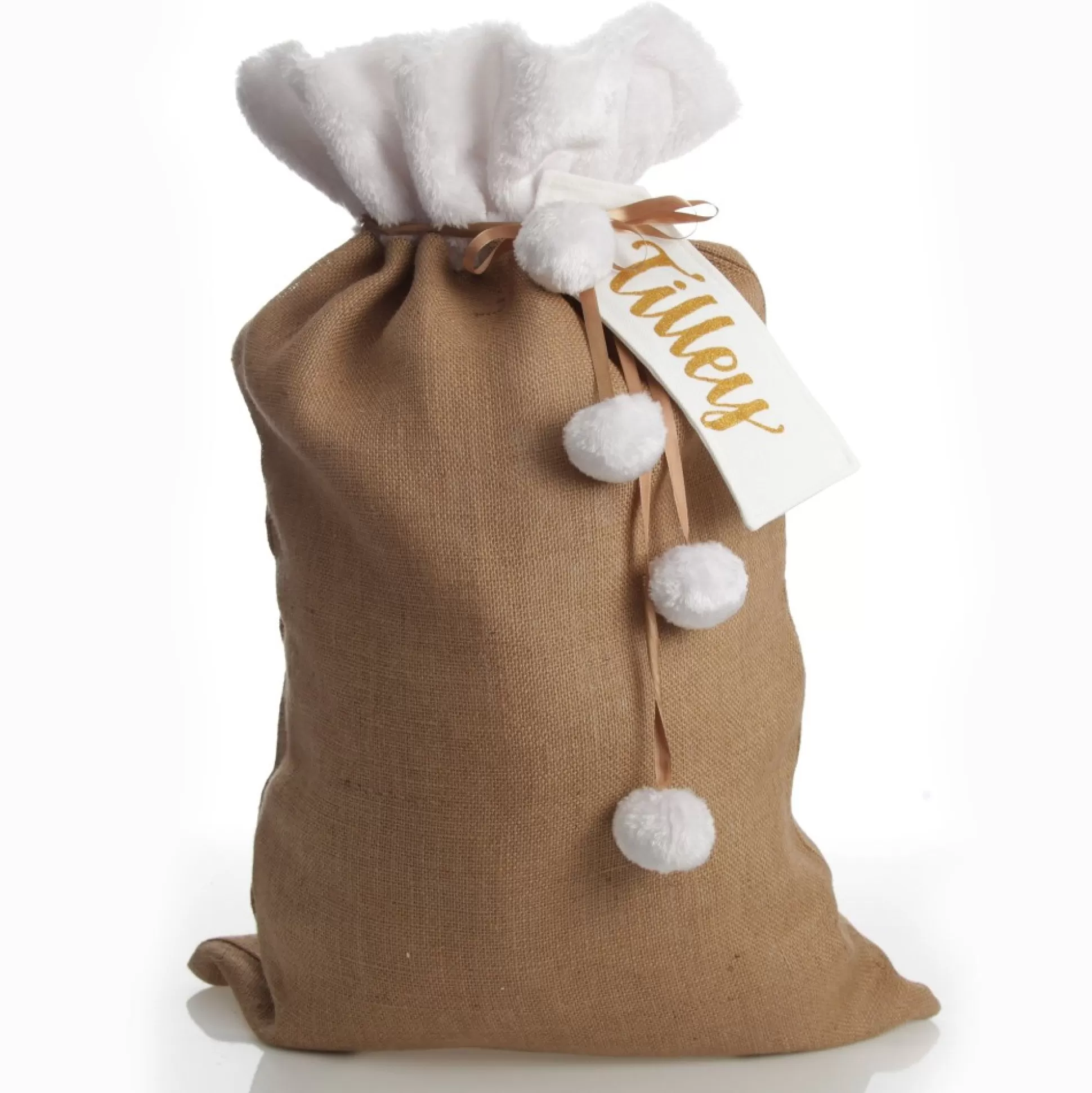 Personalised Burlap and White Fur Santa Sack Personalised Santa Sacks |