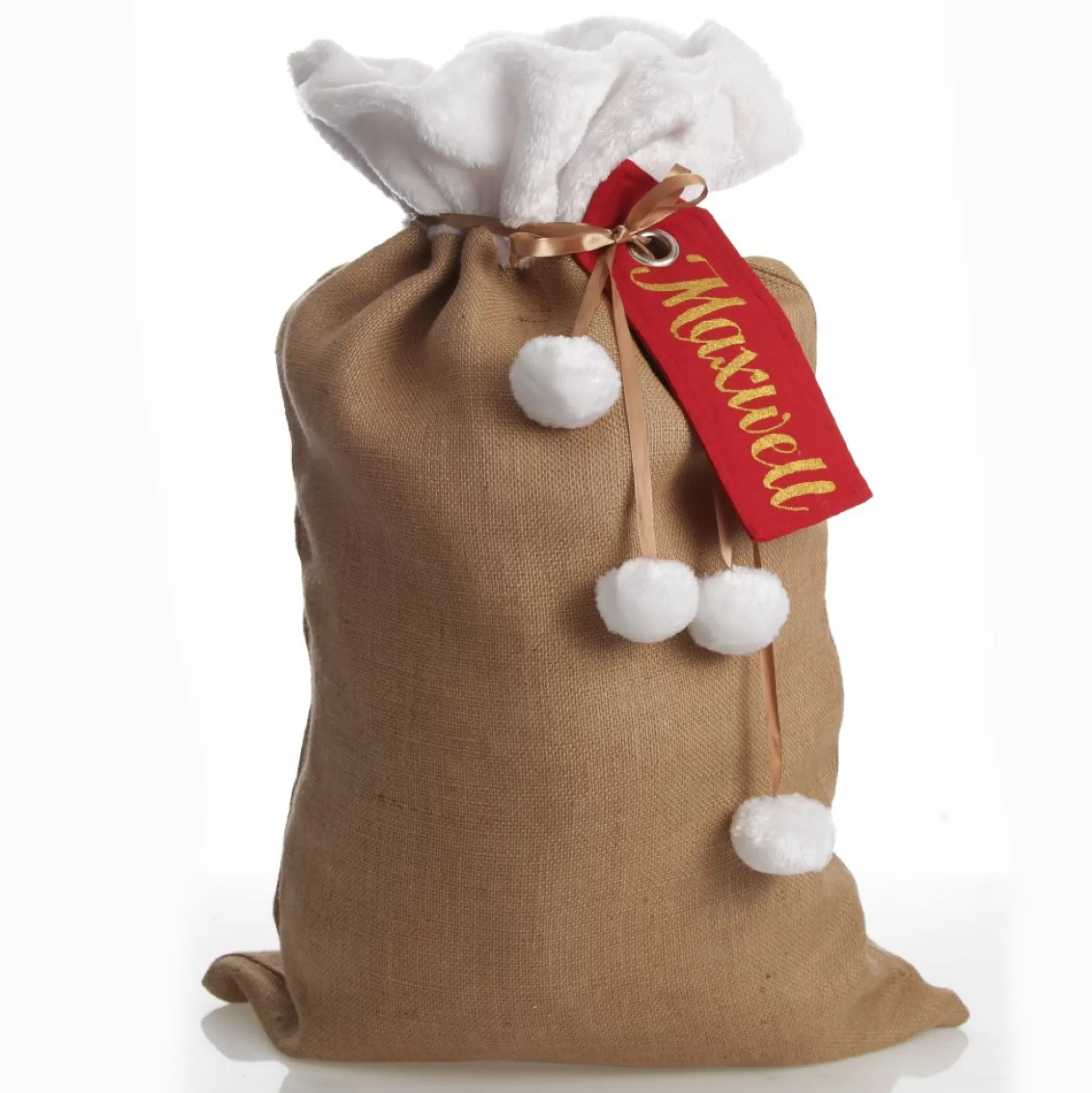 Personalised Burlap and White Fur Santa Sack Personalised Santa Sacks |