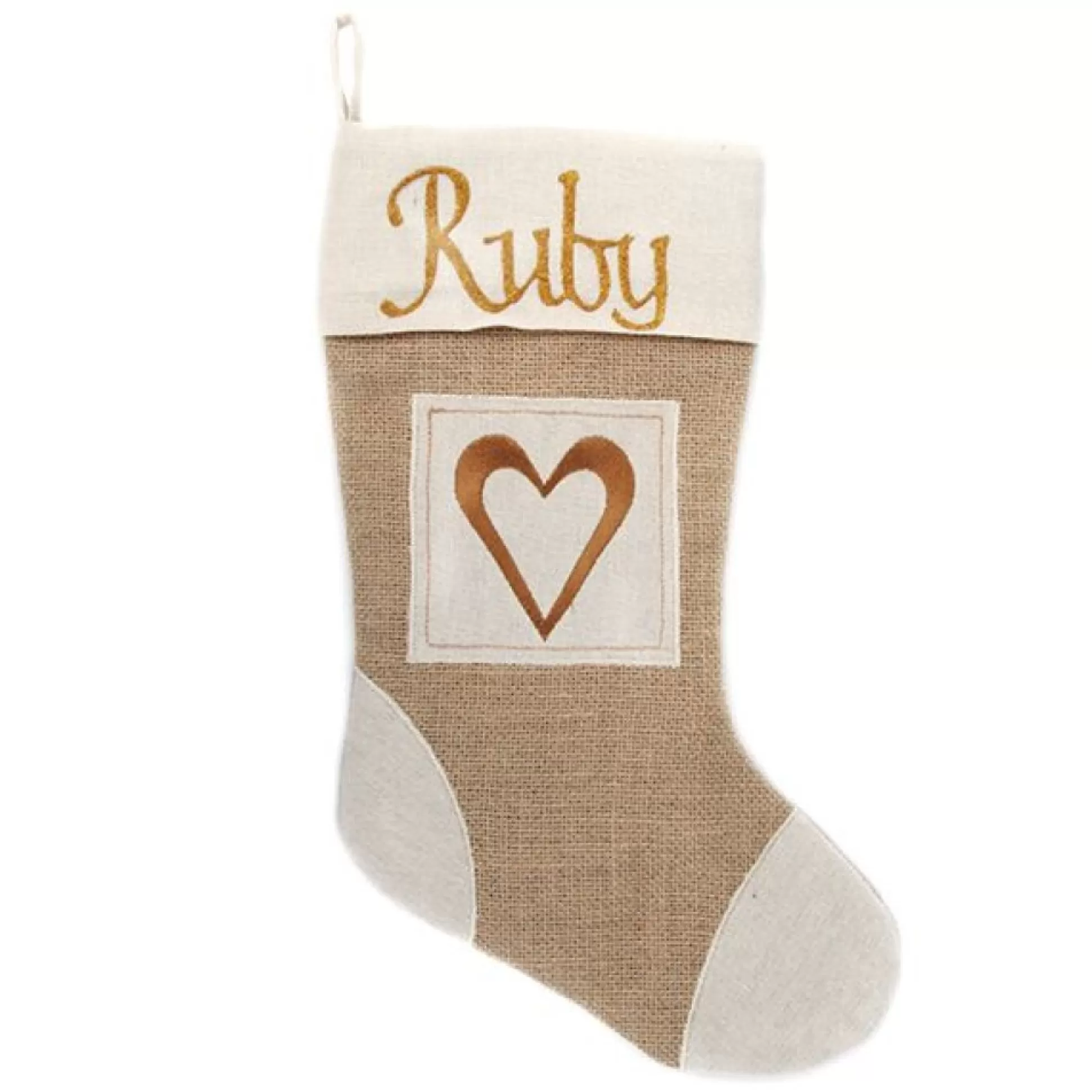 Personalised Burlap Heart Christmas Stocking Personalised Stockings |