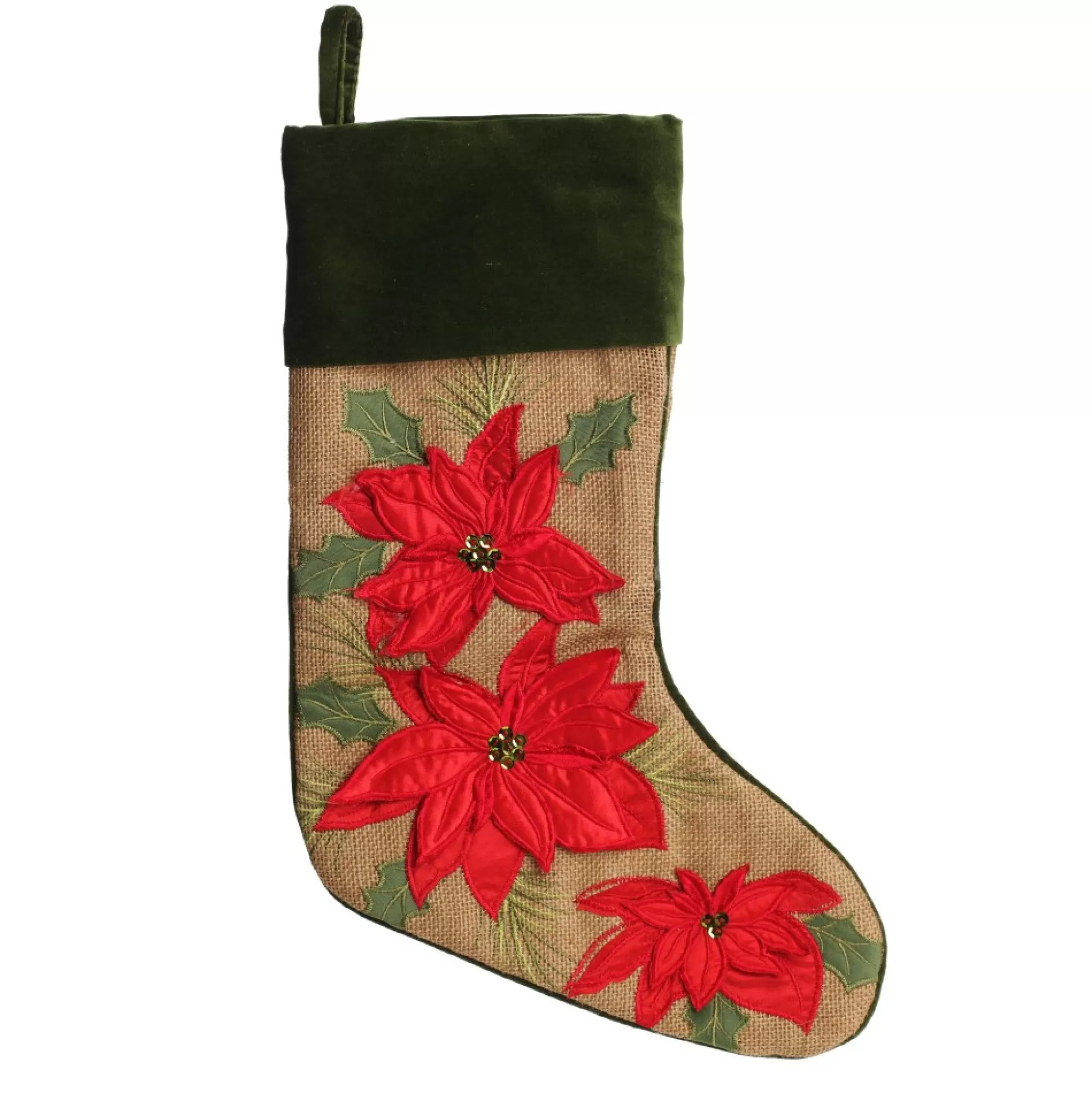 Personalised Burlap Poinsettia Christmas Stocking Personalised Stockings |