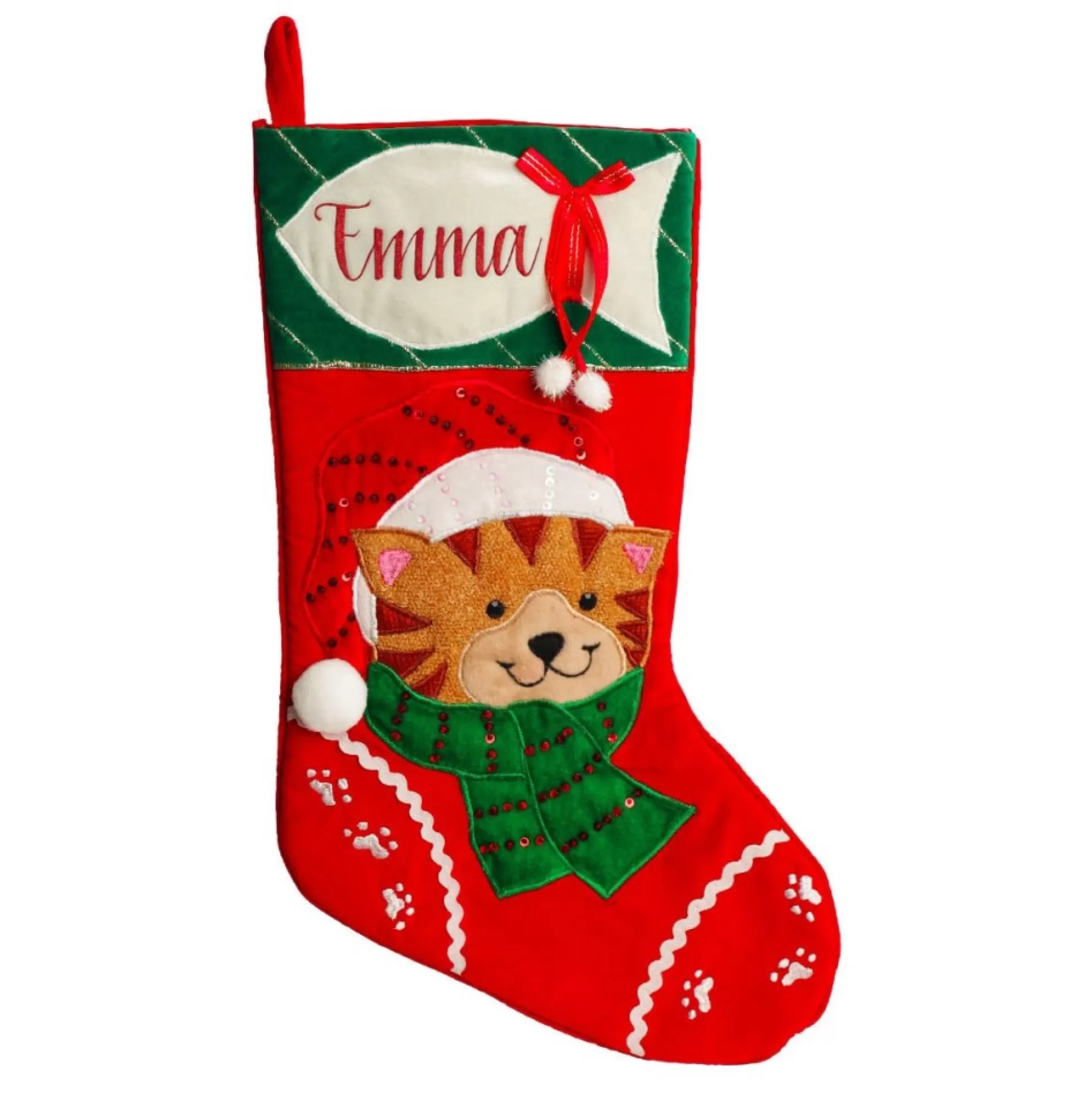 Personalised Cat with Fish Christmas Stocking Personalised Stockings |