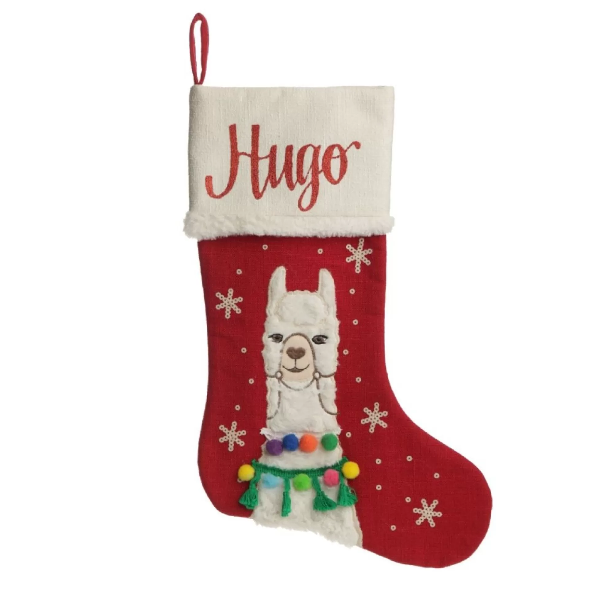 Personalised Fluffy Boy Llama Red Christmas Stocking Personalised Stockings |