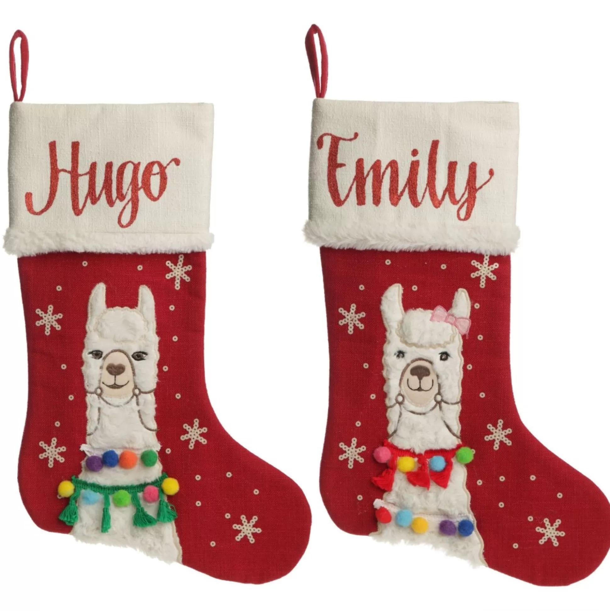 Personalised Fluffy Girl Llama Red Christmas Stocking Personalised Stockings |