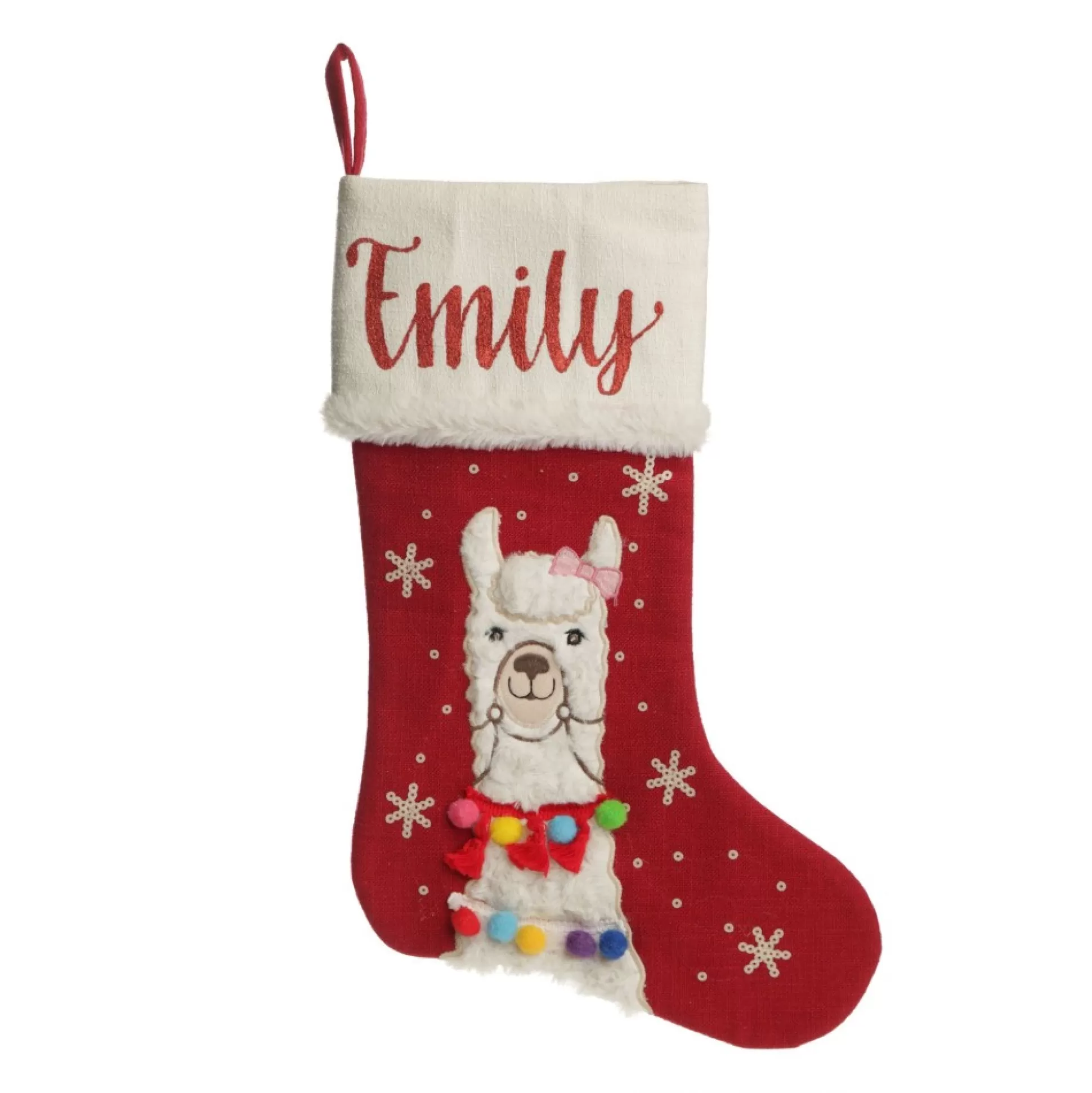 Personalised Fluffy Girl Llama Red Christmas Stocking Personalised Stockings |