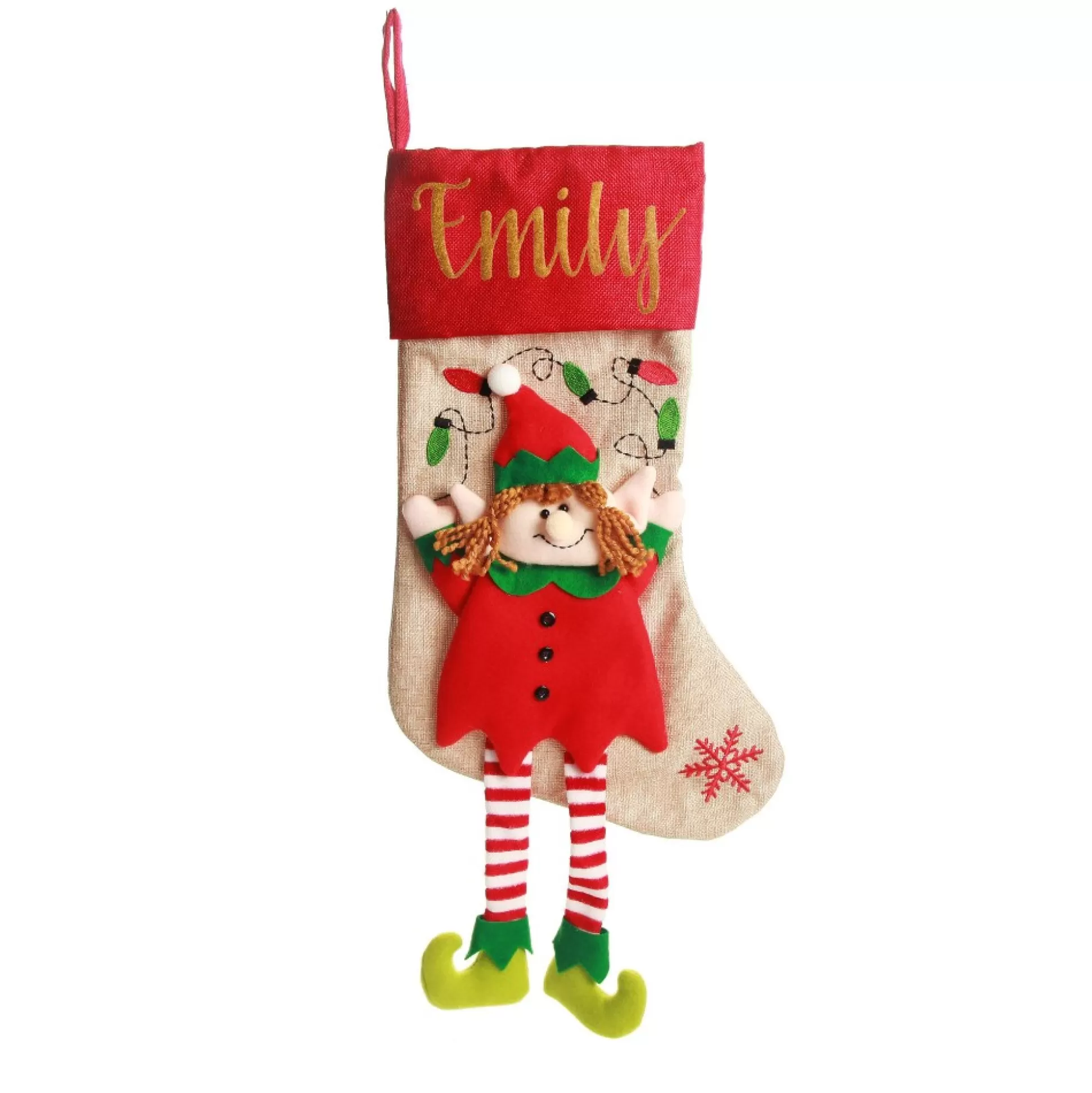 Personalised Girl Elf Christmas Stocking with Dangly Legs Personalised Stockings |