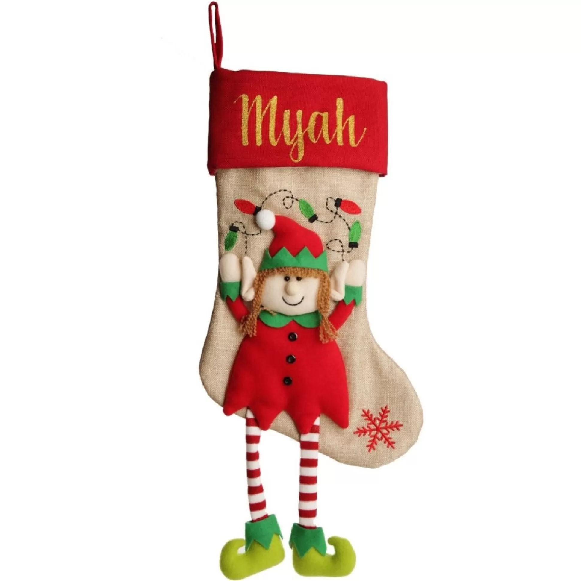 Personalised Girl Elf Christmas Stocking with Dangly Legs Personalised Stockings |