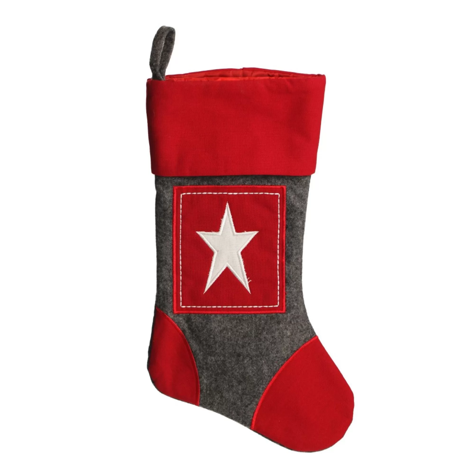 Personalised Grey & Red Star Felt Christmas Stocking Personalised Stockings |