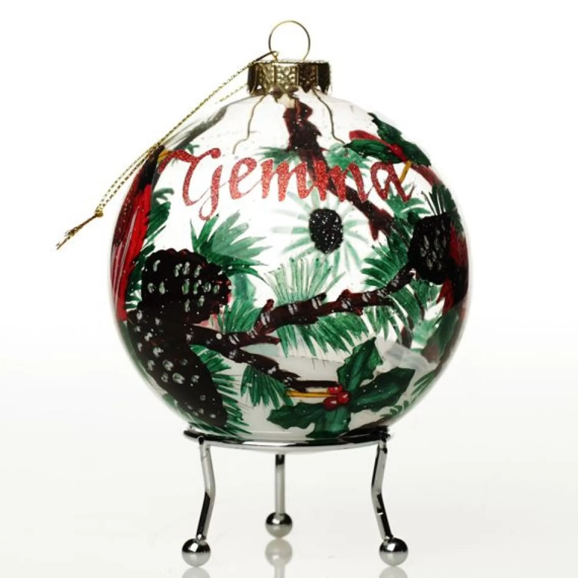 Personalised Inside Painted Cardinal Bird Christmas Bauble Personalised Baubles |