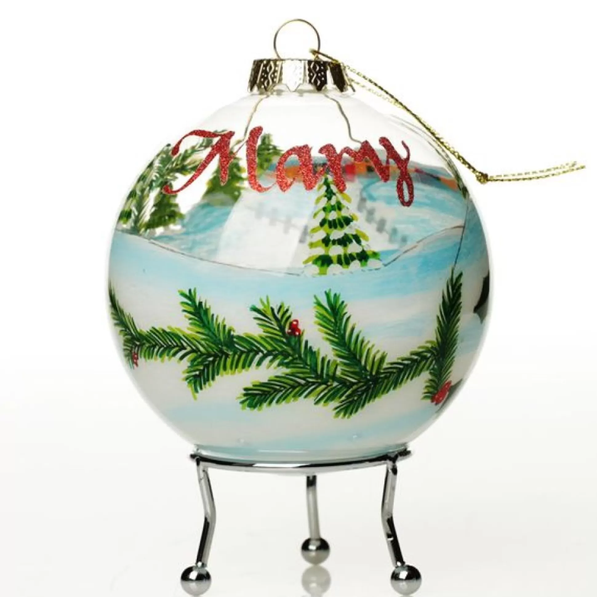Personalised Inside Painted Poinsettia House Christmas Bauble Personalised Baubles |
