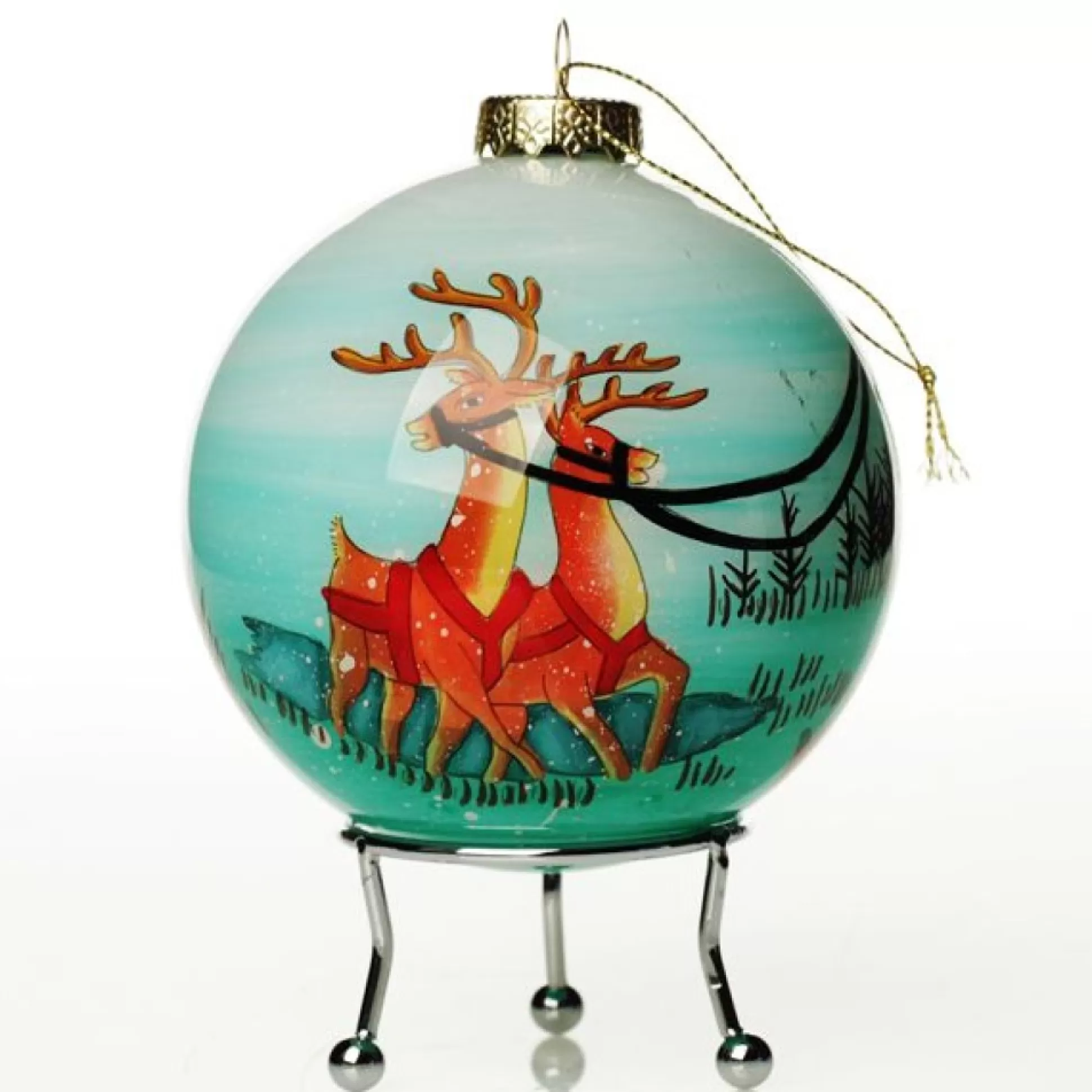 Personalised Inside Painted Santa with Reindeer Christmas Bauble Personalised Baubles |