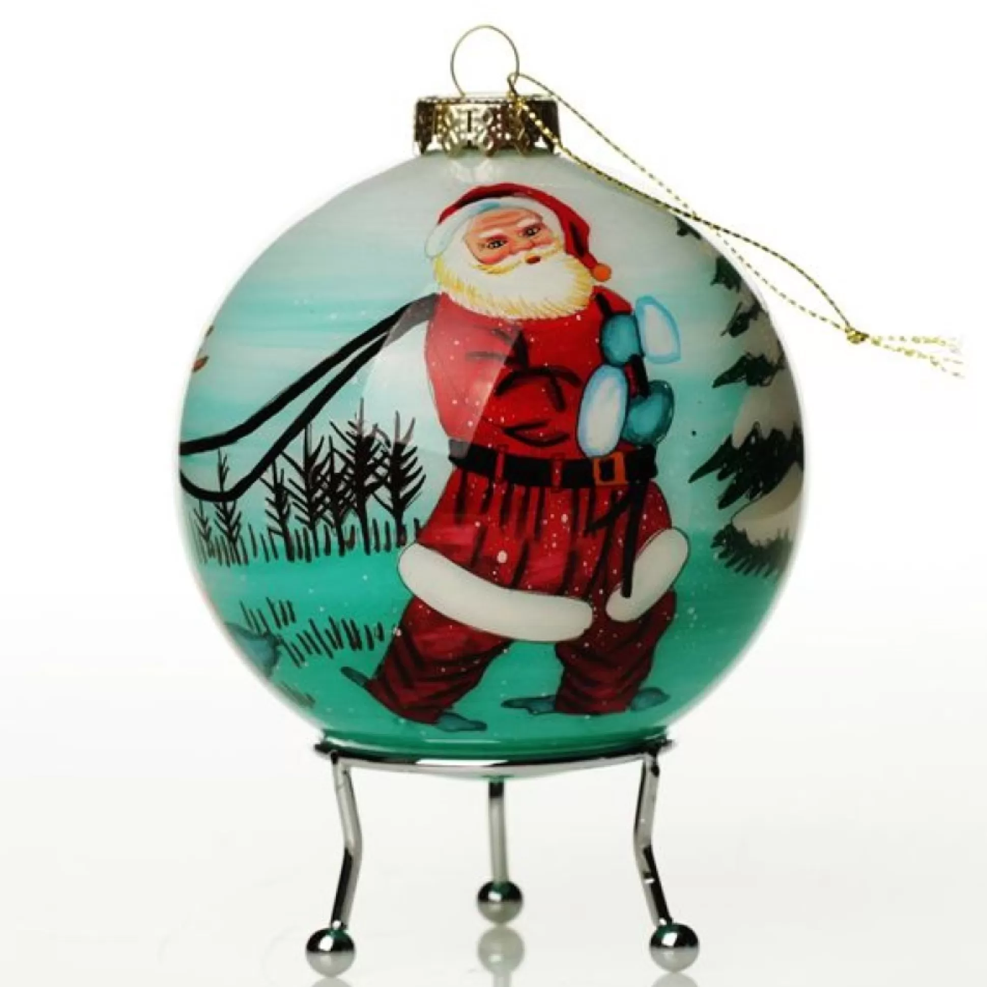Personalised Inside Painted Santa with Reindeer Christmas Bauble Personalised Baubles |
