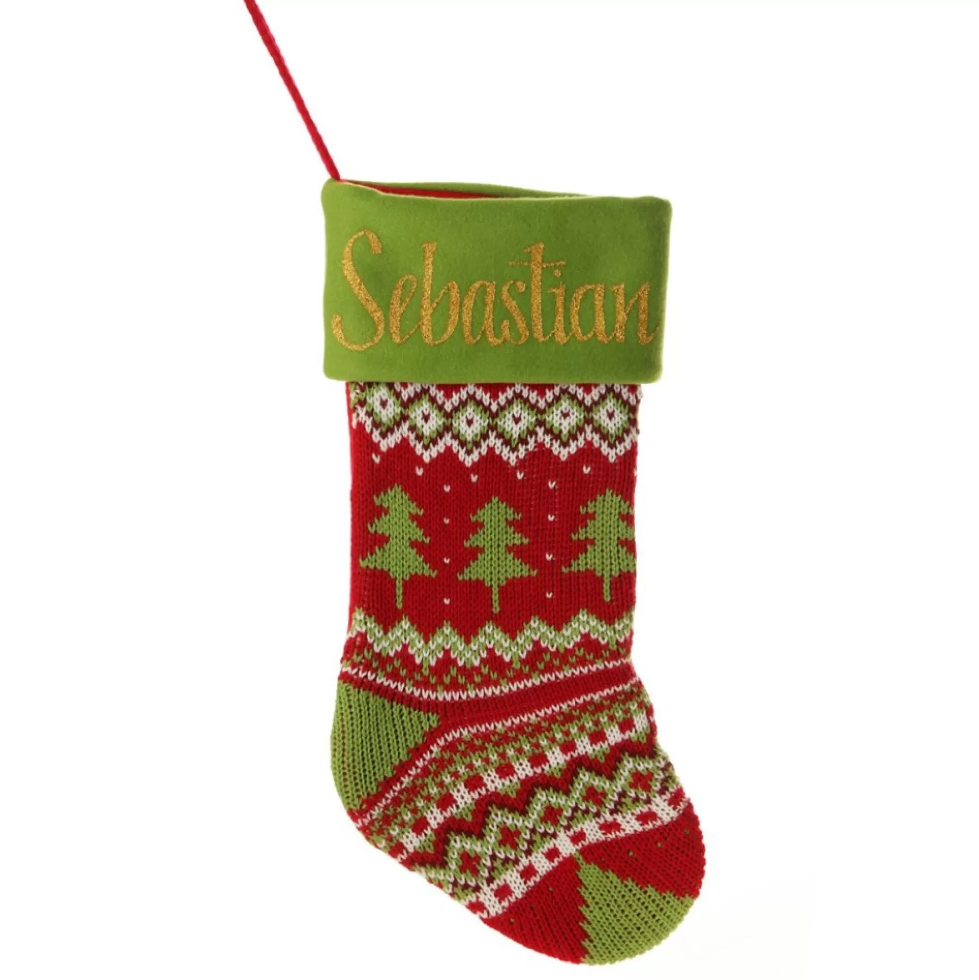 Personalised Knitted Tree Christmas Stocking - Green Cuff Personalised Stockings |
