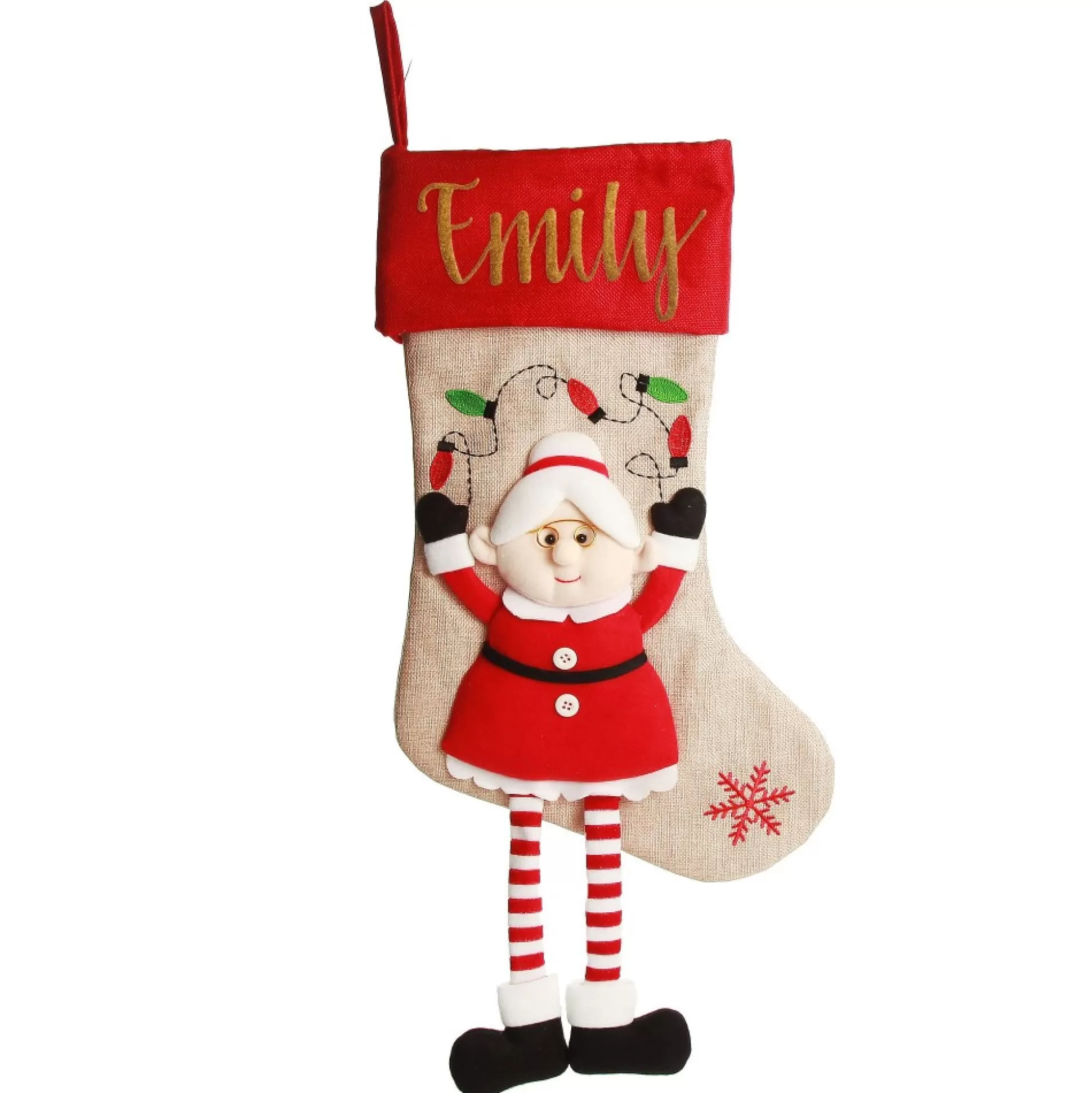 Personalised Mrs Claus Christmas Stocking with Dangly Legs Personalised Stockings |