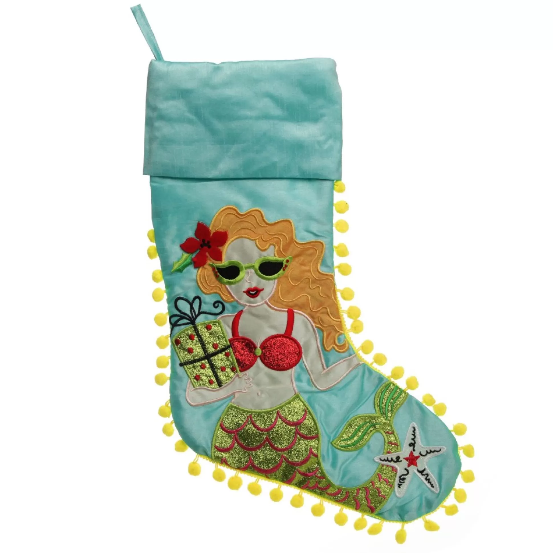 Personalised Pom Pom Beach Mermaid Christmas Stocking Personalised Stockings |