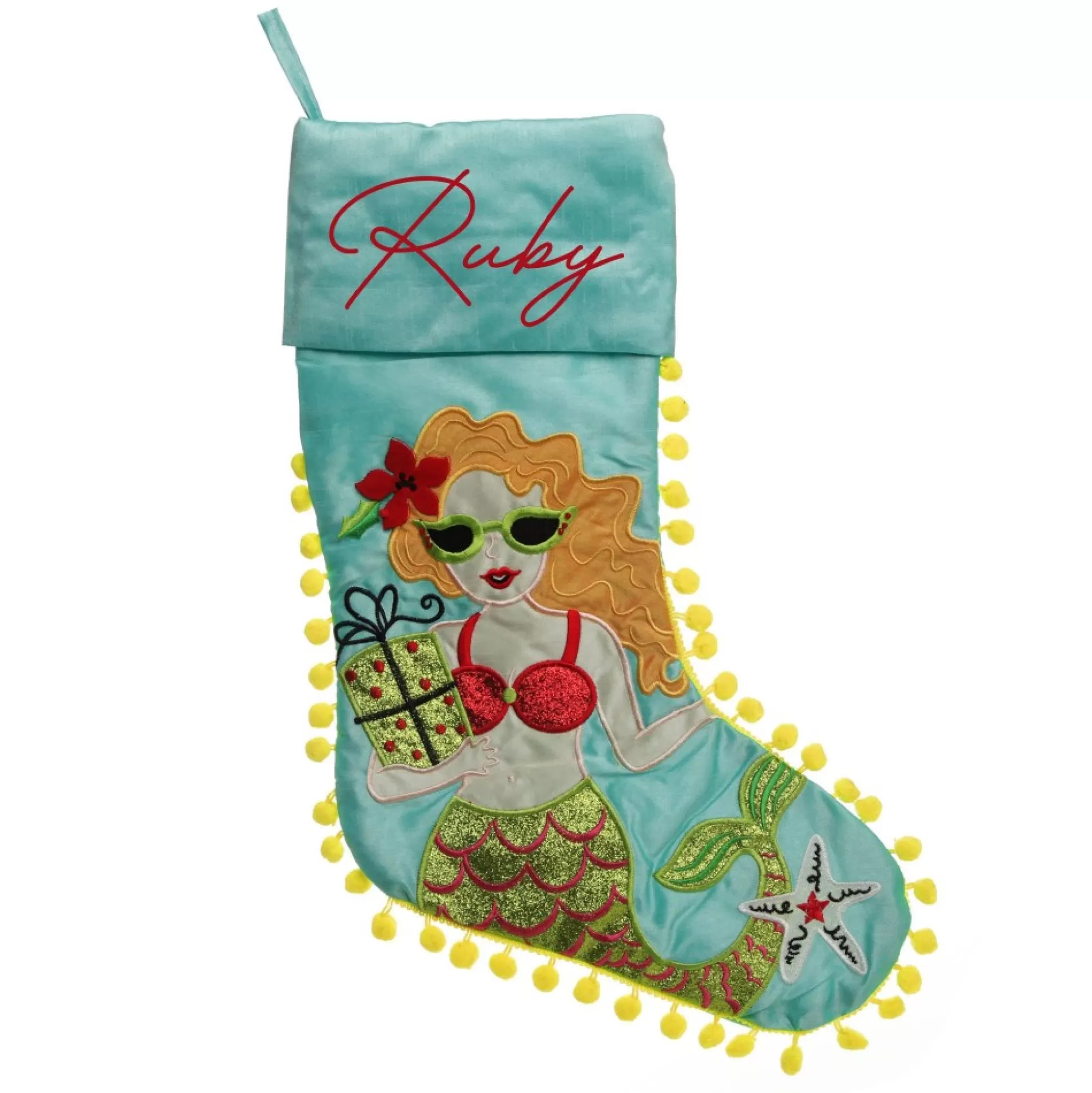 Personalised Pom Pom Beach Mermaid Christmas Stocking Personalised Stockings |