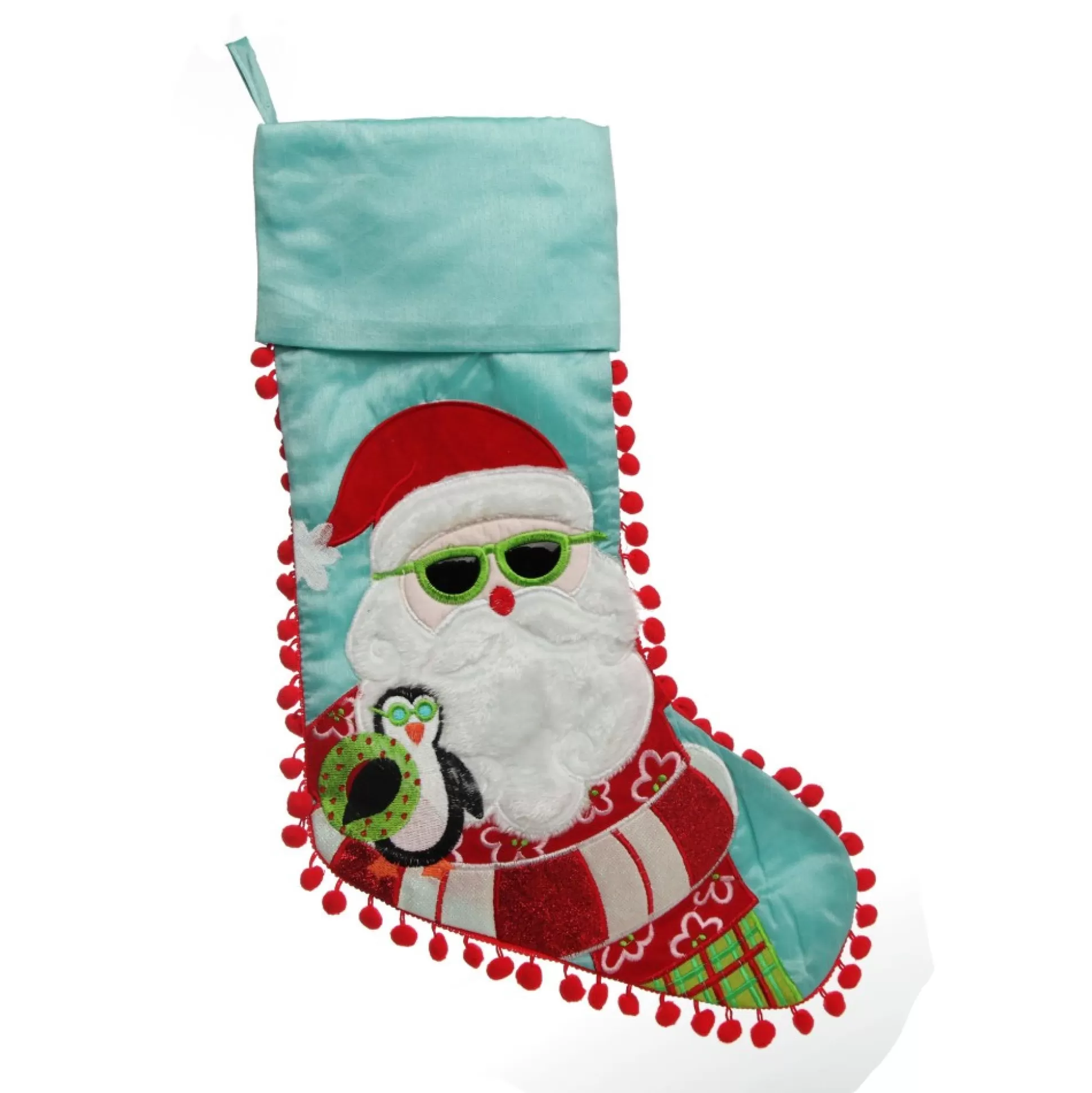 Personalised Pom Pom Beach Santa Christmas Stocking Personalised Stockings |